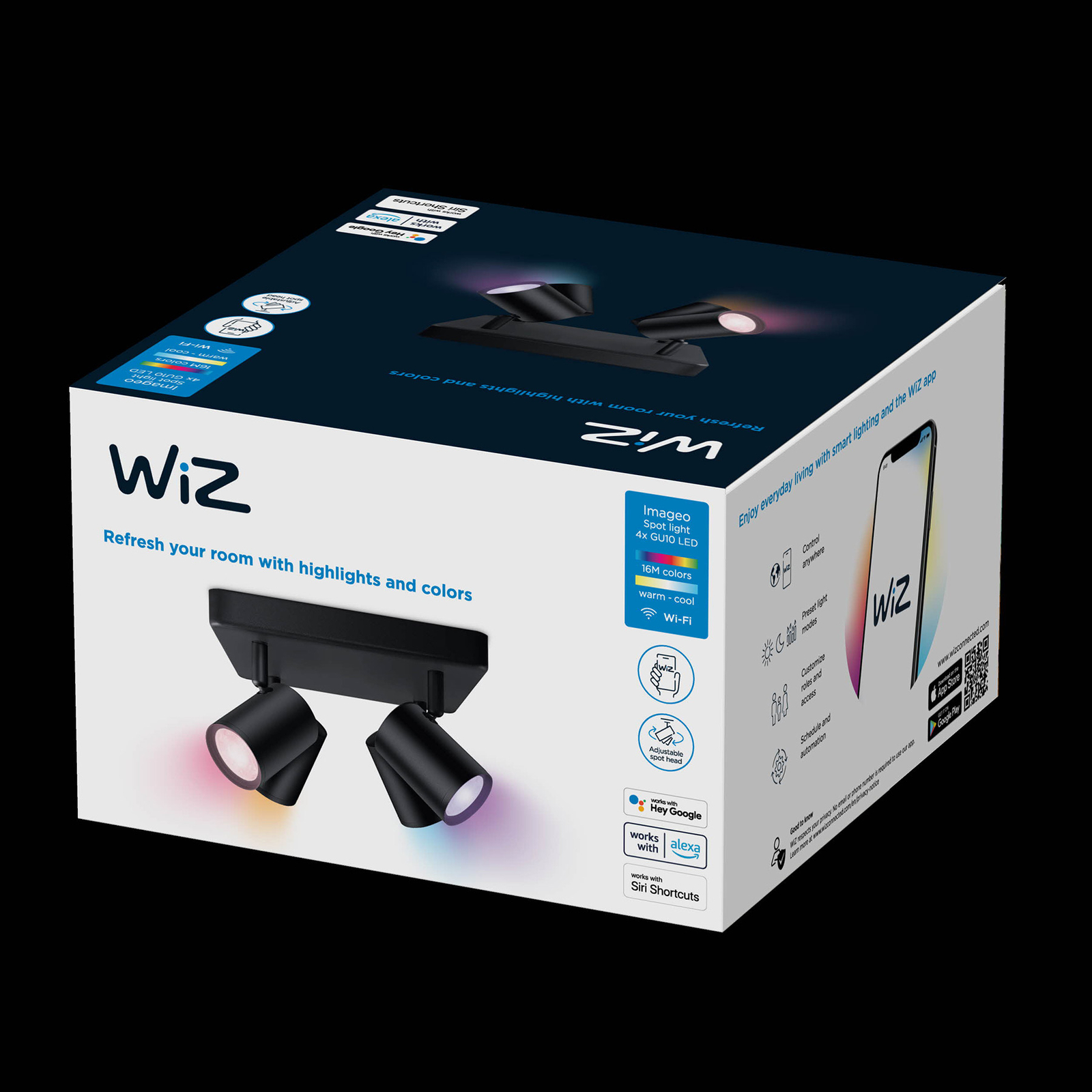WiZ LED stropný spot Imageo, 4fl square black
