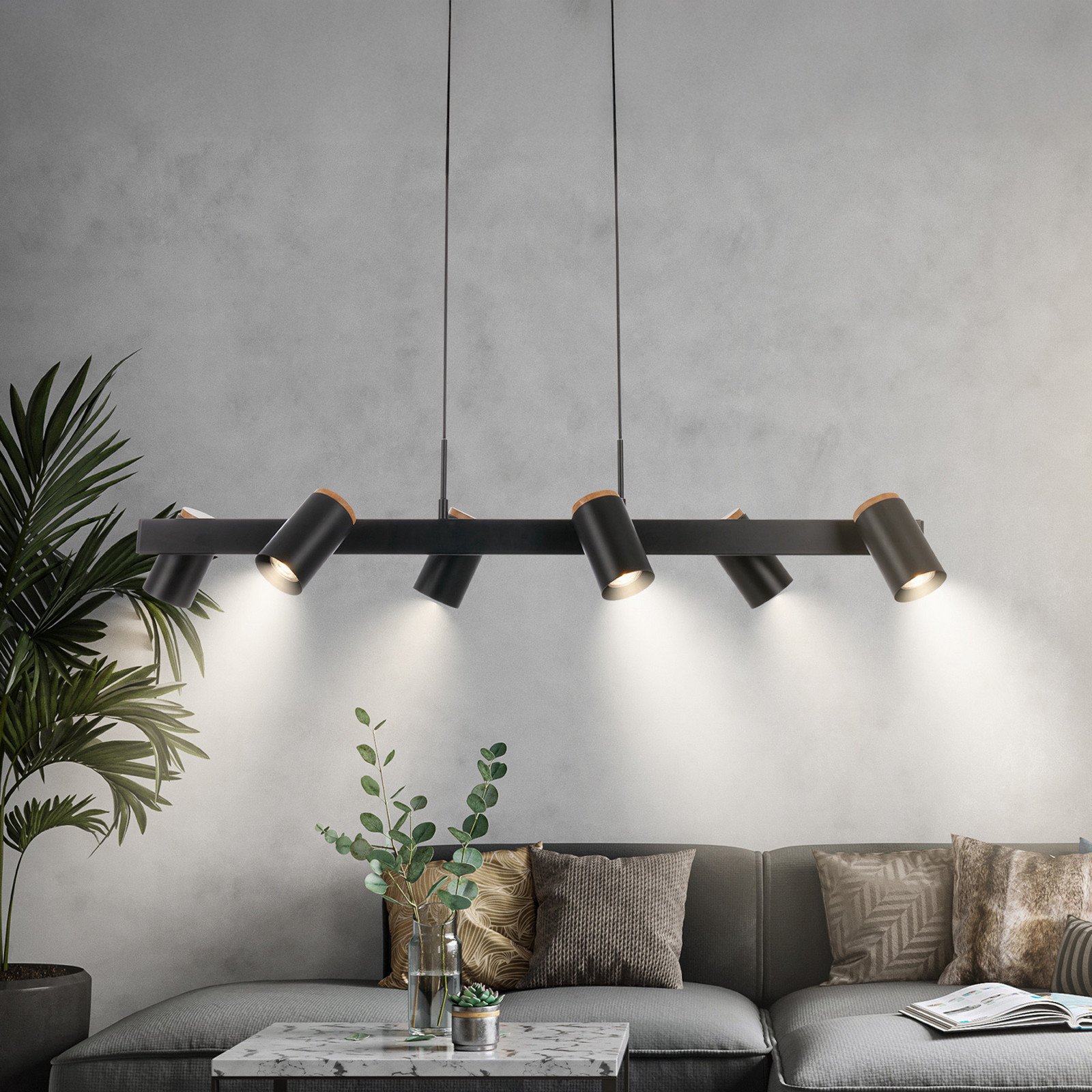 Briloner Lampă suspendată Duta lungime 110 cm negru mat metal 6 becuri. - Camera de zi / sufragerie - Modern - negru culoarea lemnului