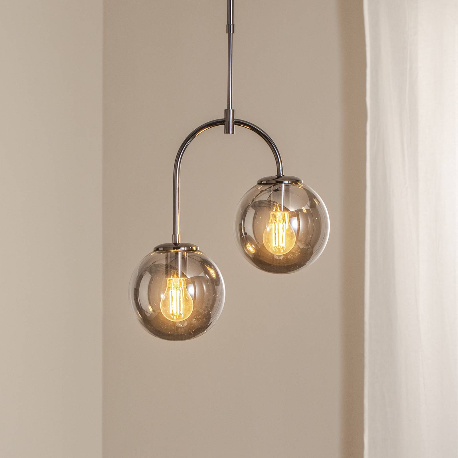 Hängeleuchte Portemo, rauchgrau/nickel, Ø 37 cm, 2-flg. Glas günstig online kaufen