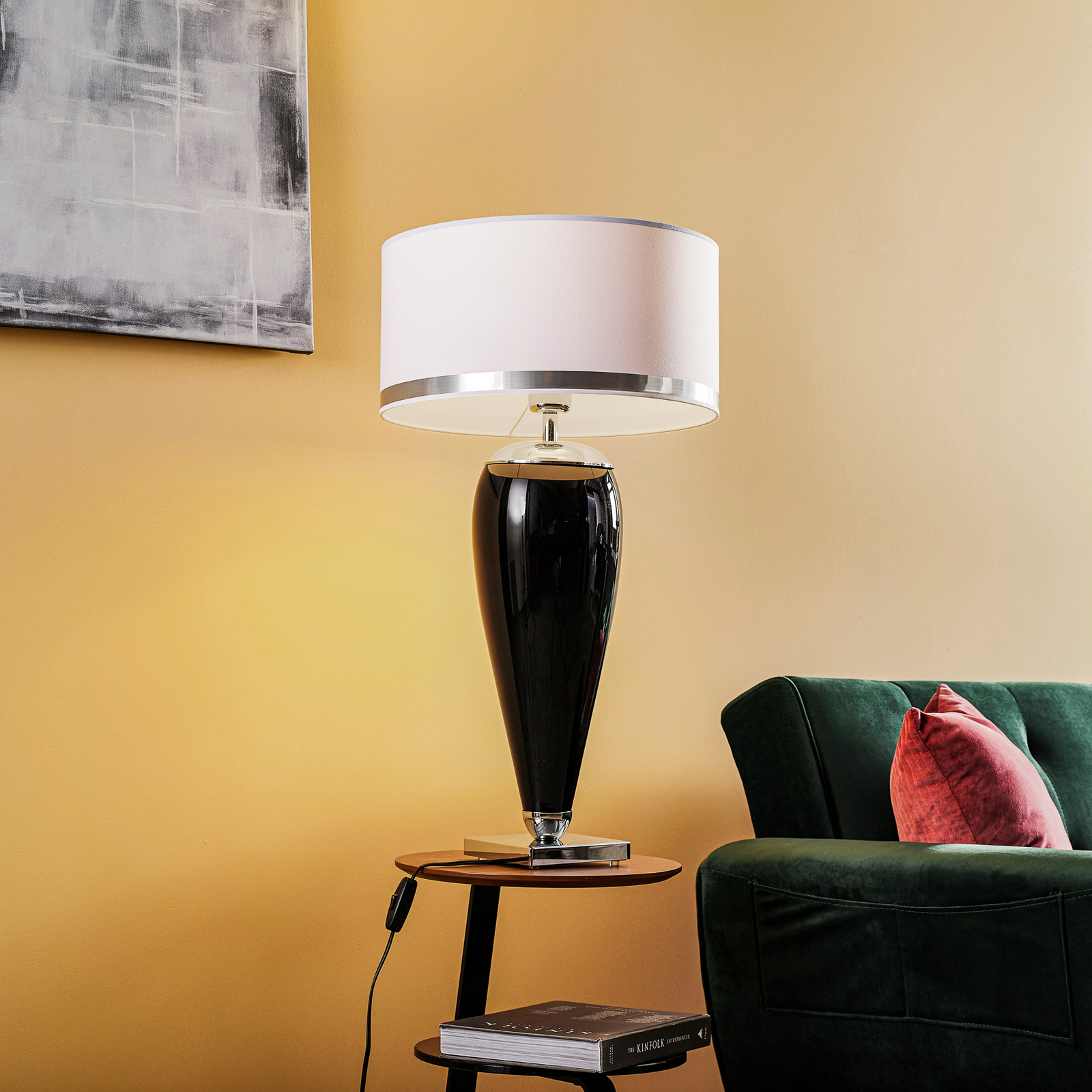 Lámpara de mesa Lund en blanco y negro, alto 70 cm