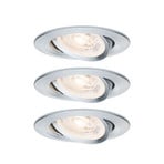 Paulmann indbygningslampe NOVA, aluminium, Ø 8 cm, drejelig, 2.700 K, sæt med 3