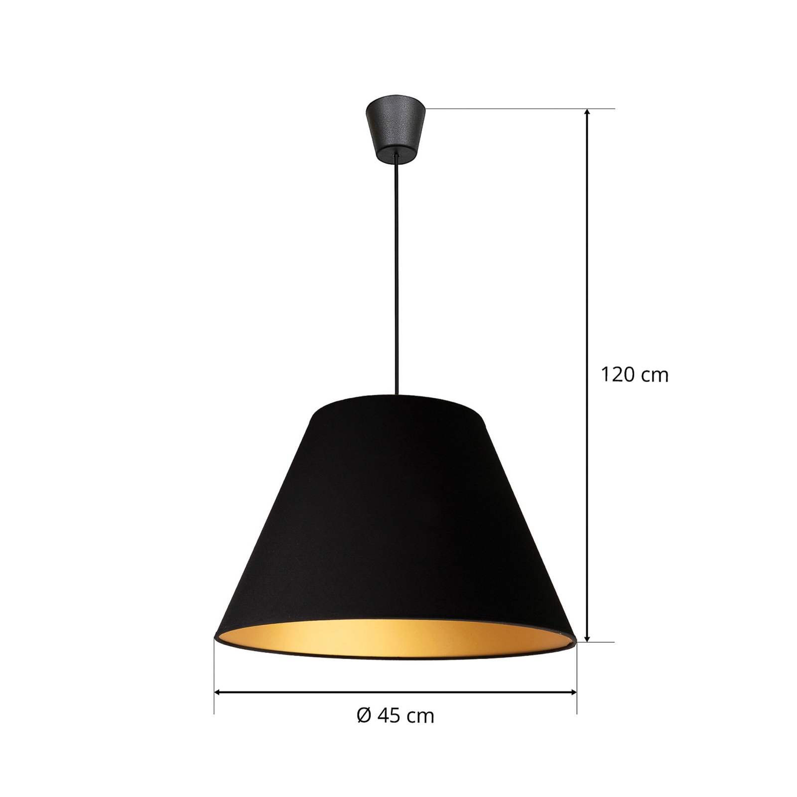 Hanglamp Anna, zwart, binnenkant goud