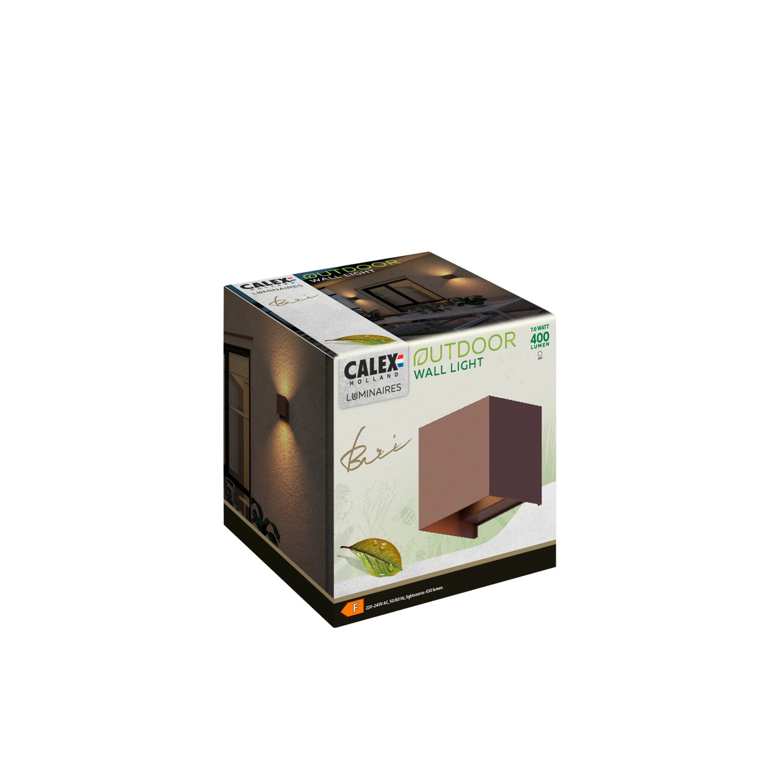 Calex applique d'extérieur LED Cube, Up&amp;Down, hauteur 10cm, brun