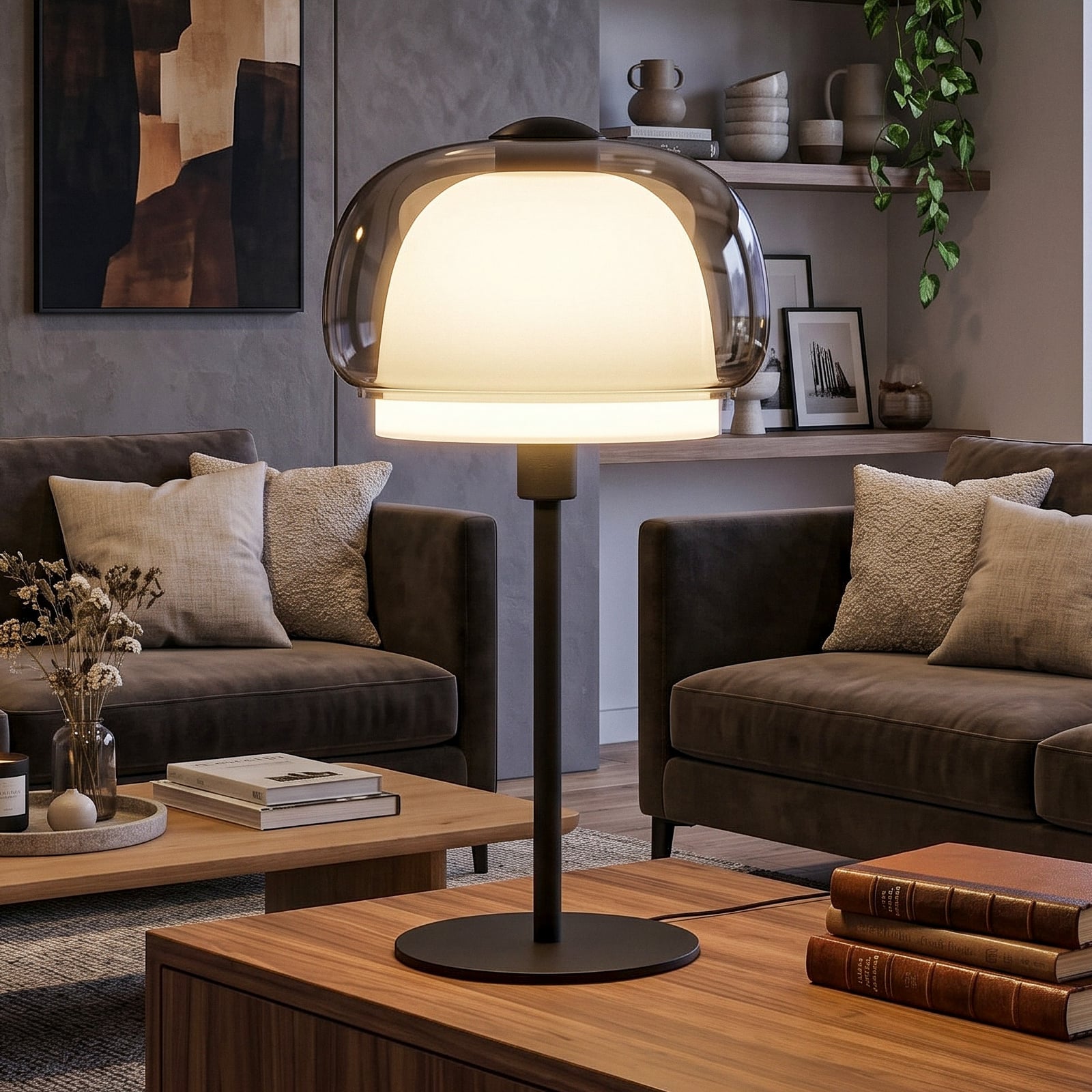 Stolová lampa Belomontejo, čierno-priehľadná, sklo, E27
