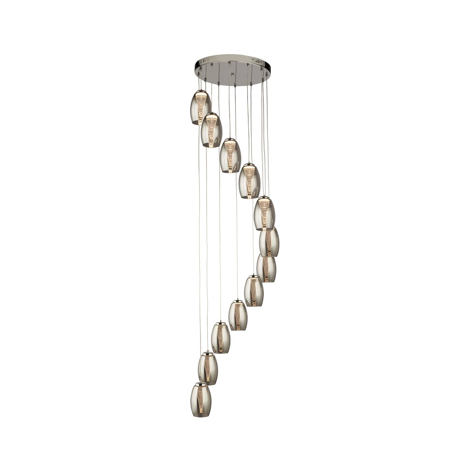 Hängeleuchte Pendelleuchte Wohnzimmerlampe LED Rauchglas Stahl chrom 12-Flammig