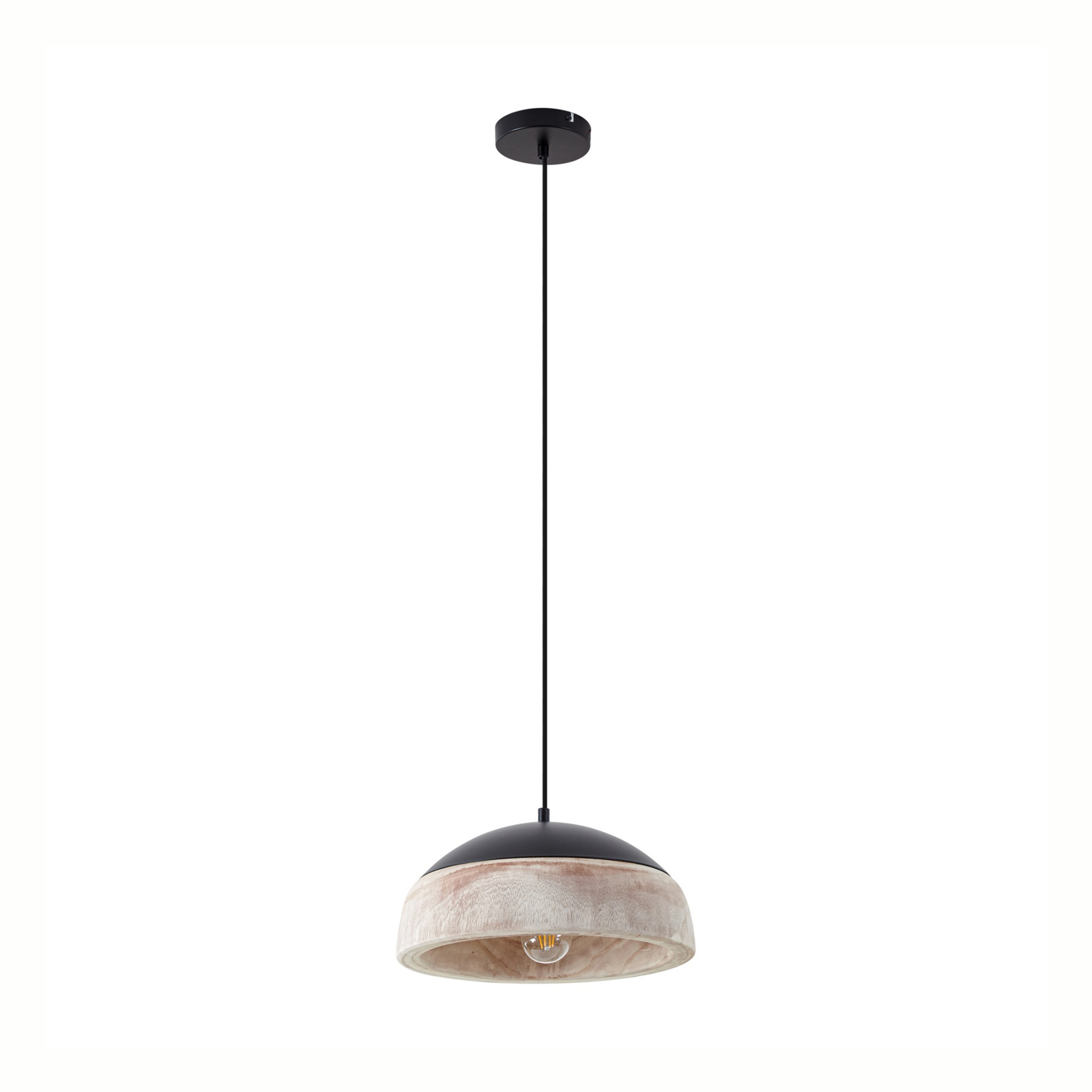 Żyrandol Leivar, drewno/czarny, E27, Ø 35 cm - Lucande