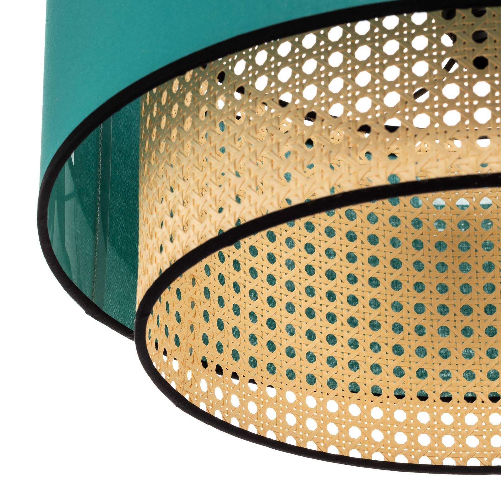 Lampa sufitowa Boho z rattanu, beżowa/petrol