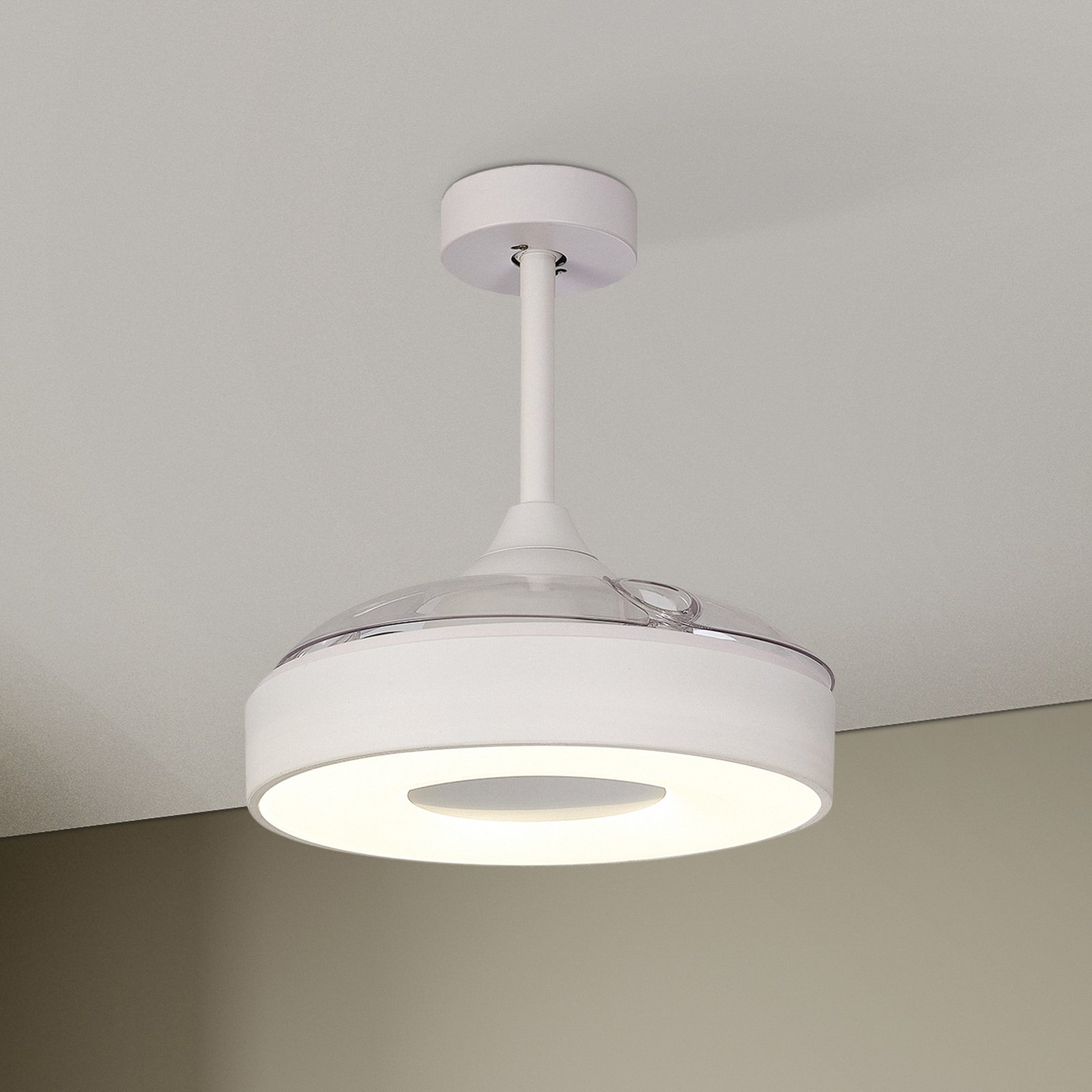 Ventilateur de plafond LED Coin Mini blanc DC silencieux Ø 91 cm CCT