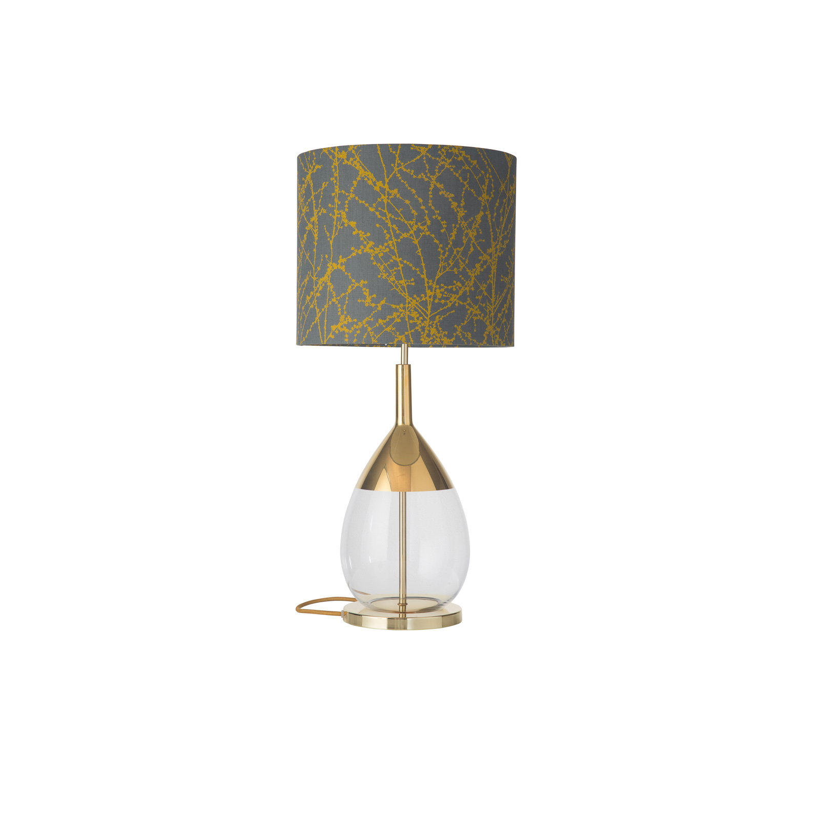 EBB & FLOW Lute table lamp Branches grey/ochre, for Living / Dining Room, glass, metal, linen, E27, 25 W, energy efficiency: A++, H: 73 cm