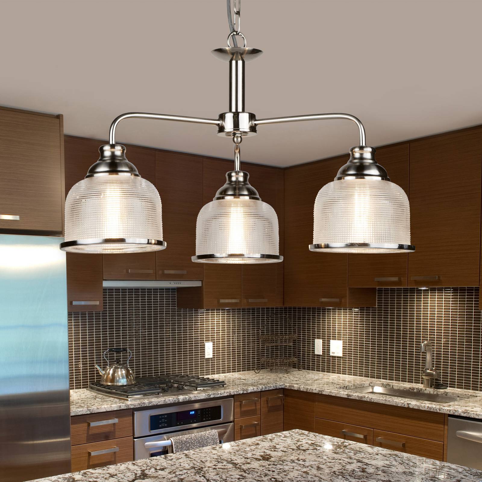 Photos - Chandelier / Lamp Searchlight Bistro II pendant light 3-bulb silver/fluted glass 