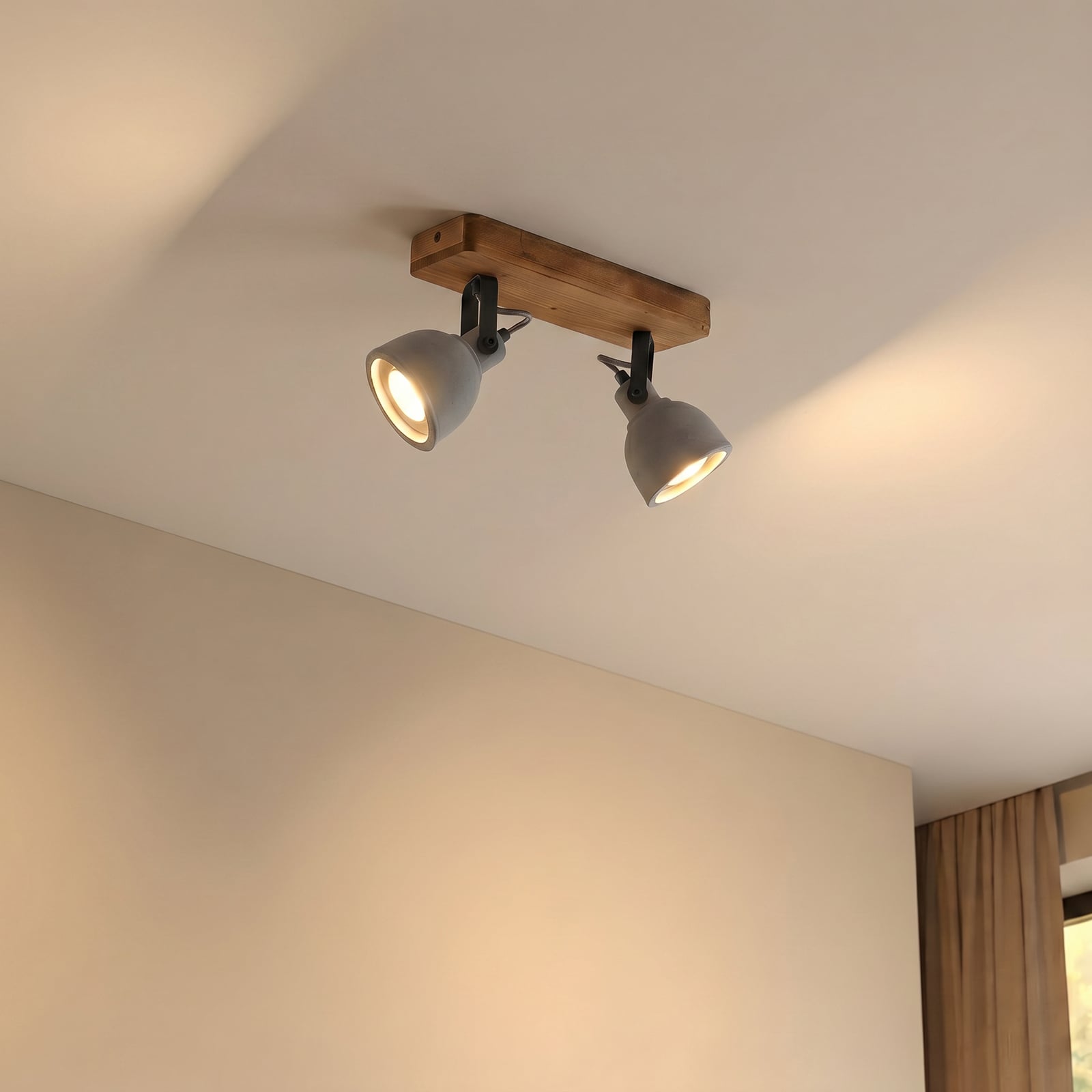 Lindby Spot Mitis, 30 cm, 2 gaismas, pelēks, koks, betons, GU10