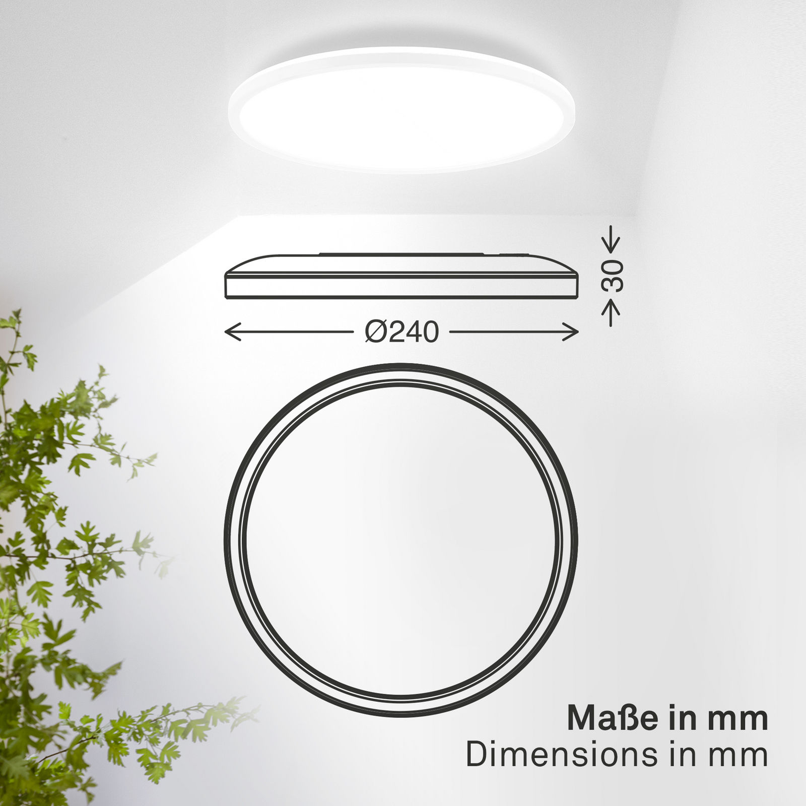 Lámpara LED de techo Shallow, blanca, Ø 24 cm, IP44, plástico Lámpara LED de techo Shallow, blanca, Ø 24 cm, IP44, plástico
