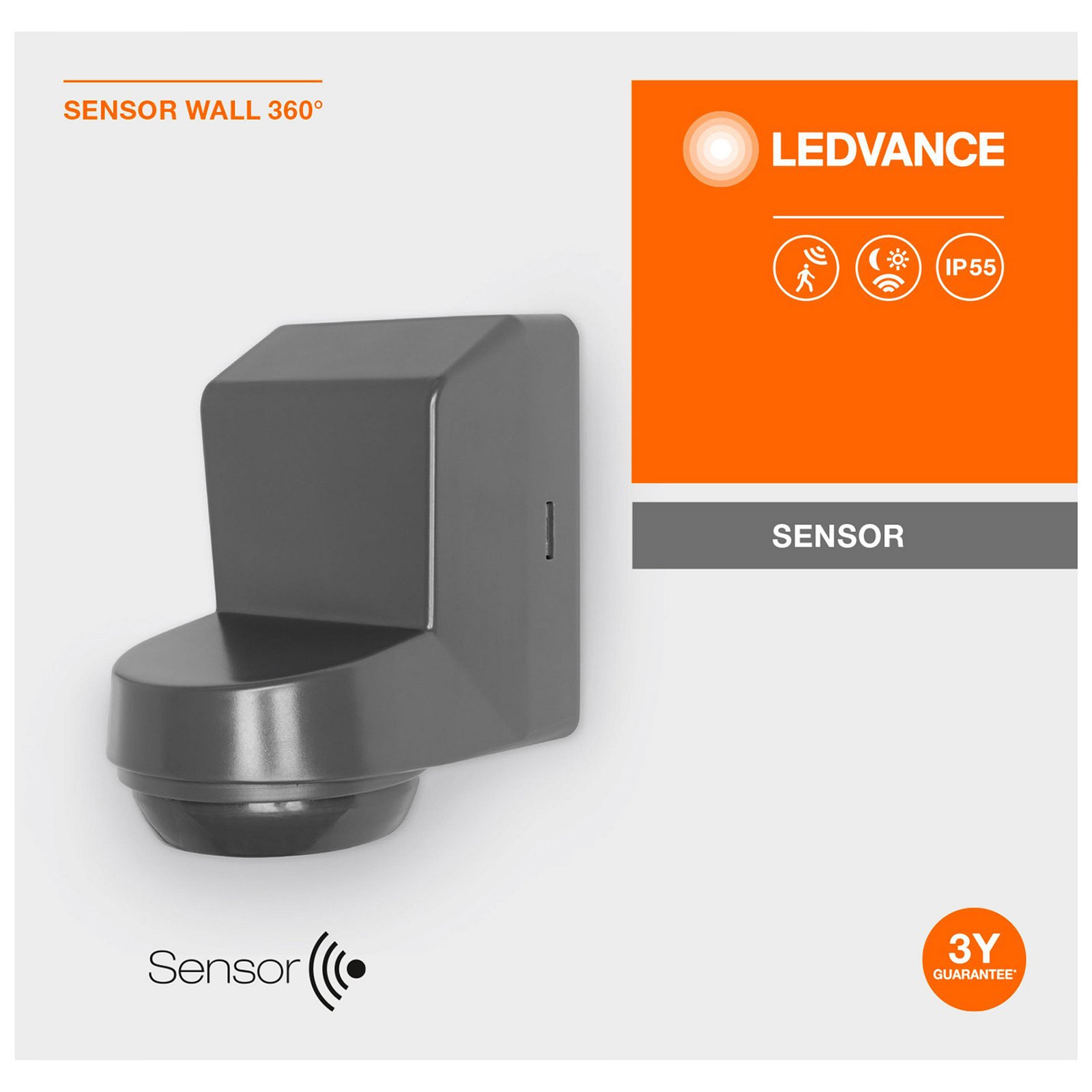 LEDVANCE Sensor Wall 360DEG IP55, grigio scuro