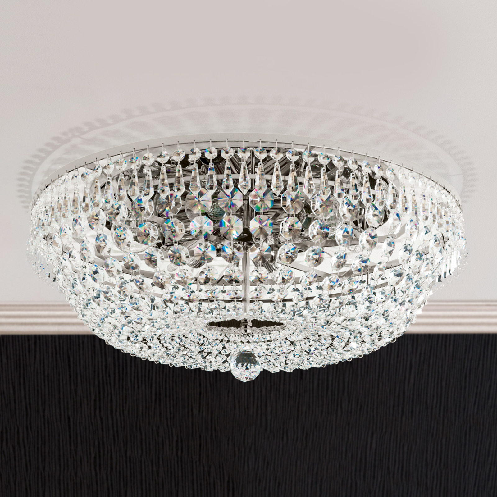 Plafondlamp SHERATA met chroomrand, 55 cm