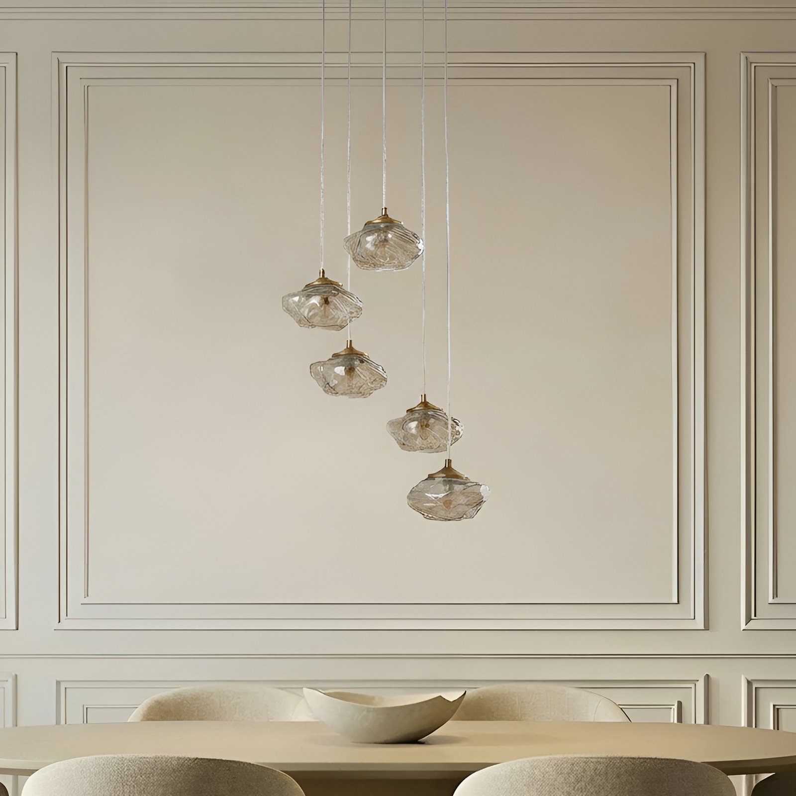 Lampa wisząca Lindby Piatra, Ø45 cm, 5-punktowa, koniak/mosiądz, szkło