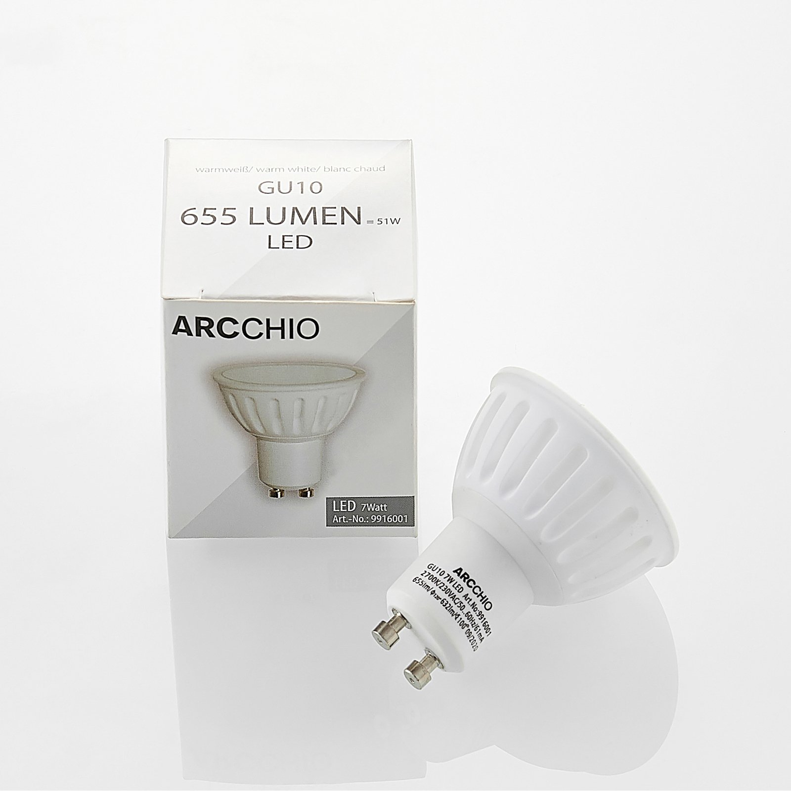 Arcchio GU10 bulb 100° 7 W 2,700 K dimmable 3-pack