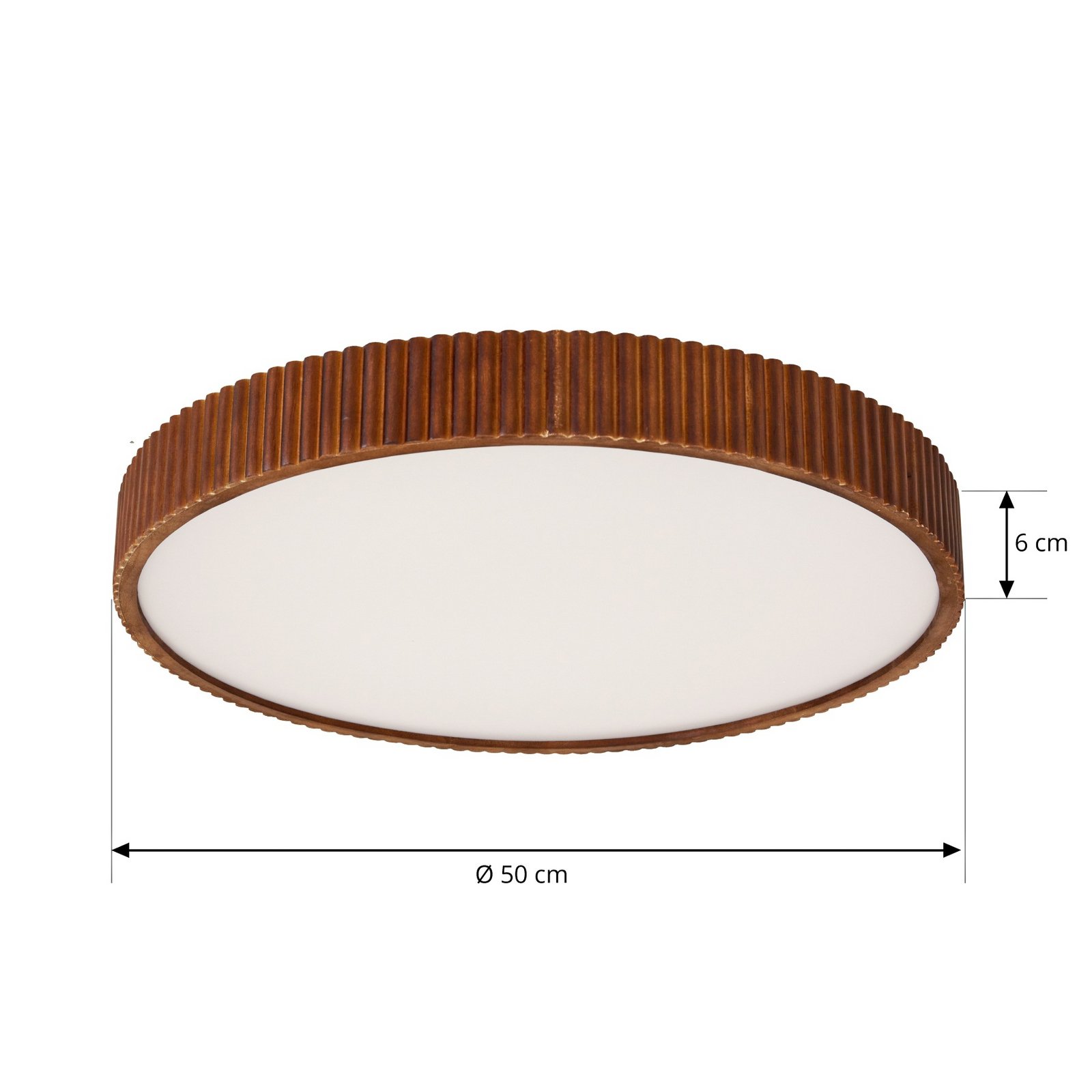Lindby LED ceiling lamp Velua, white/dark wood, CCT, Ø 50 cm