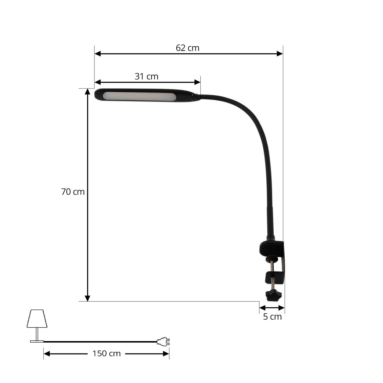 Lampa z klipsem LED Lindby Nilay, wysokość 70 cm, CCT, biuro domowe