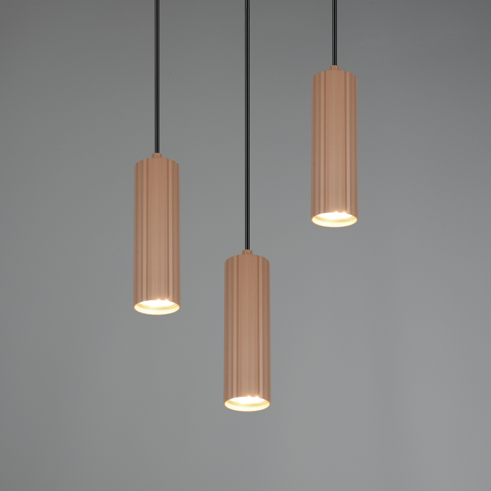 Suspension Soka, marron/gris, Ø 28 cm, métal, à 3 lampes. Suspension Soka, marron/gris, Ø 28 cm, métal, à 3 lampes.