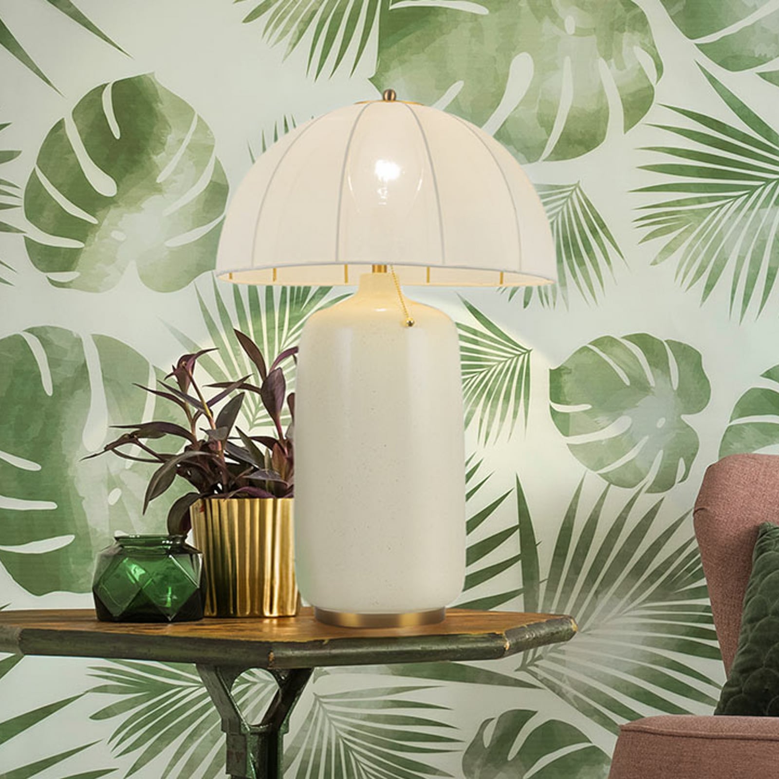 Lampa stołowa Crosby, beżowa, wysokość 70 cm, tkanina/metal