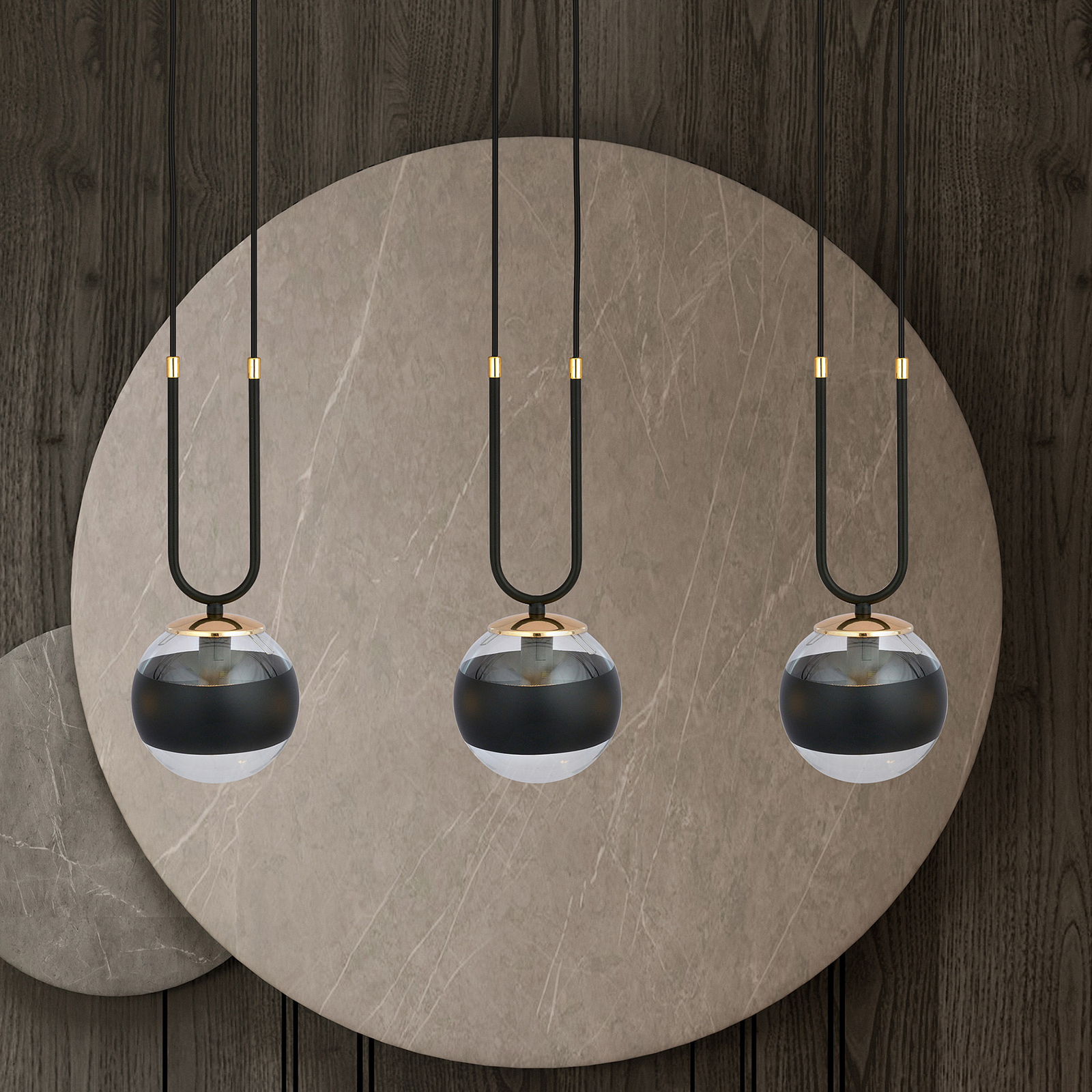 Linear pendant light, black/clear, three-bulb