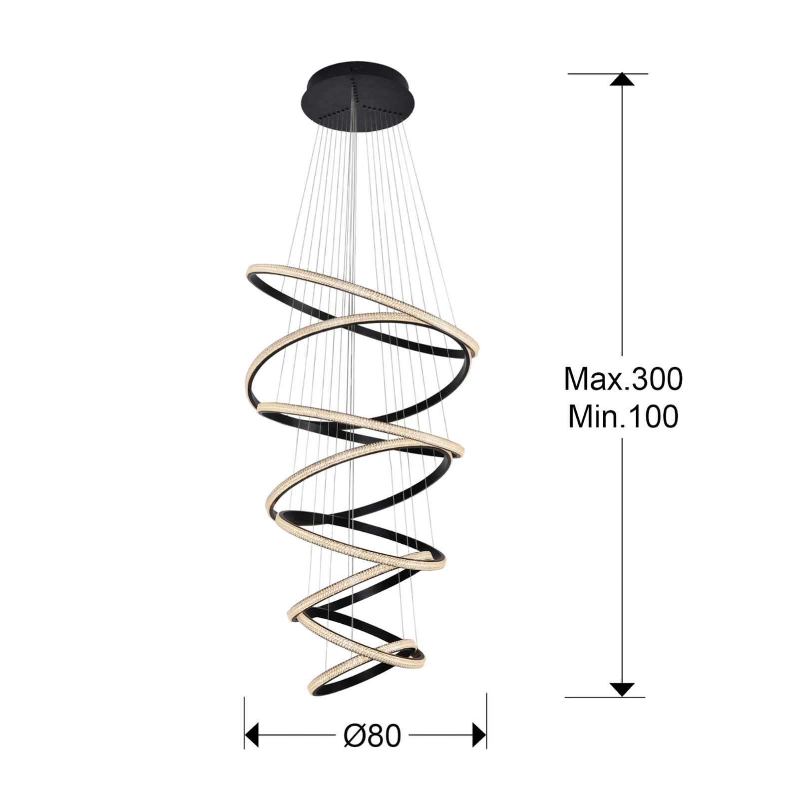LED pendant light Ring, black, dimmable, 8-bulb