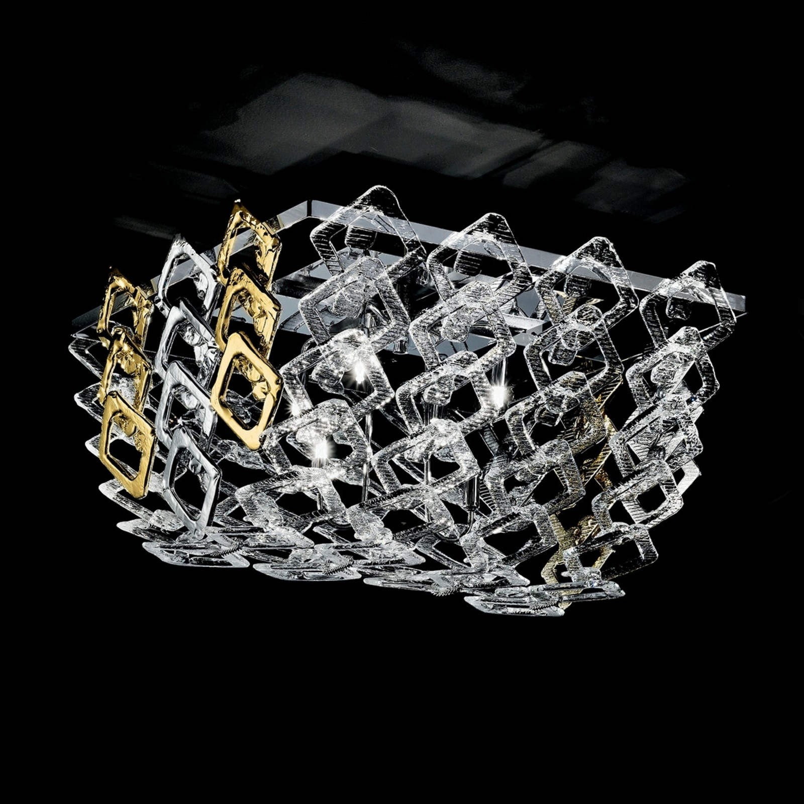 Novaresi Plafonieră sticlă de Murano Quadrus - Camera de zi / sufragerie - Modern - transparent auriu argintiu crom