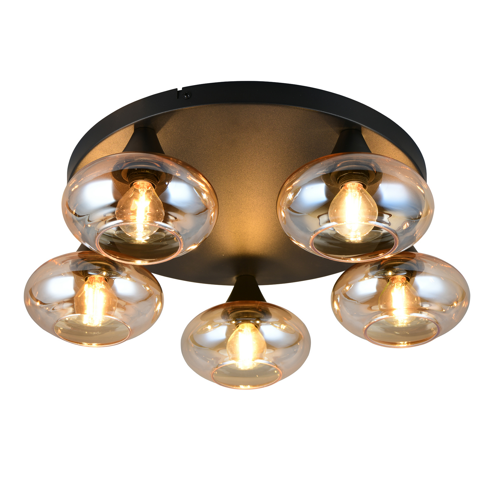 Deckenleuchte Divina, amberfarbig, Ø 49 cm, 5-flammig, Glas