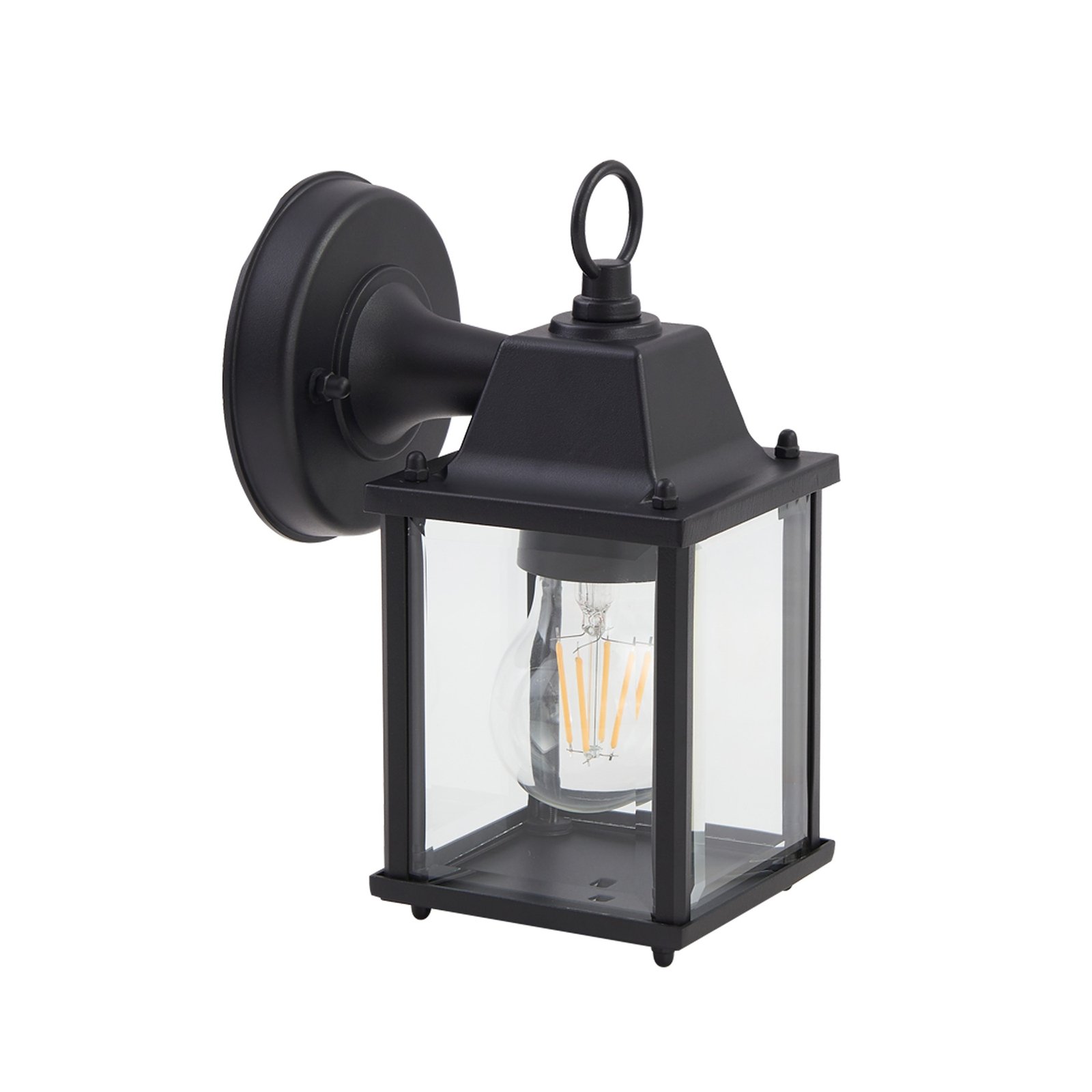 Lindby buitenwandlamp Rurik, zwart, glas, aluminium, E27