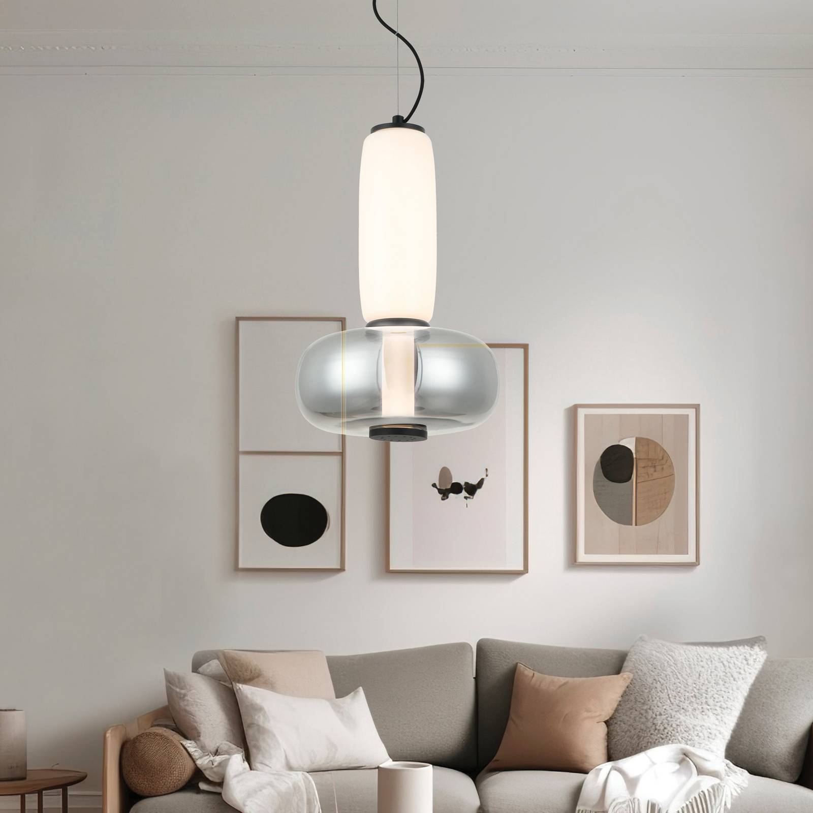 Żyrandol LED Avery, dymnoszary/biały, Ø 32 cm, szkło
