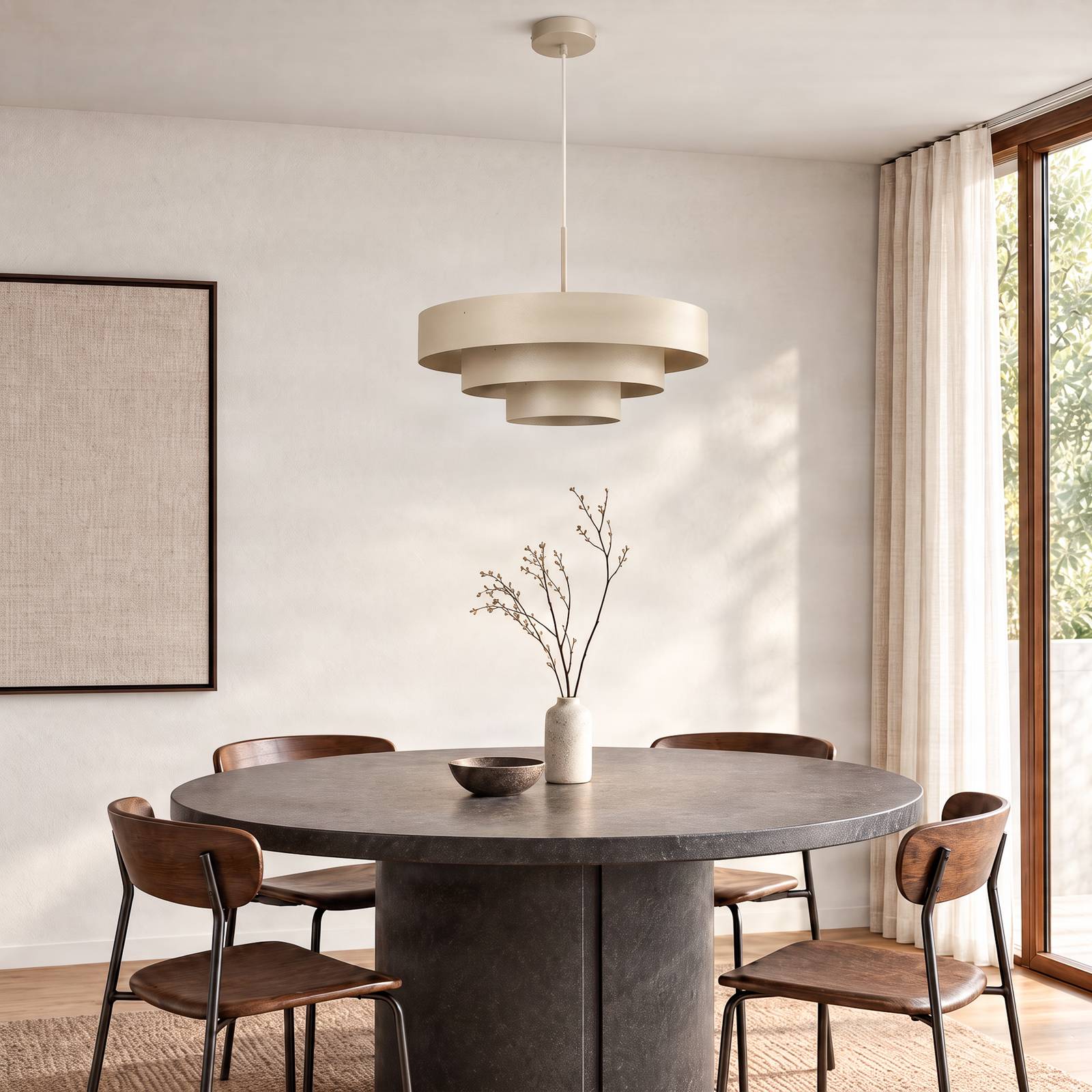 Lampa wisząca Trio, szaro-beżowa, metalowa