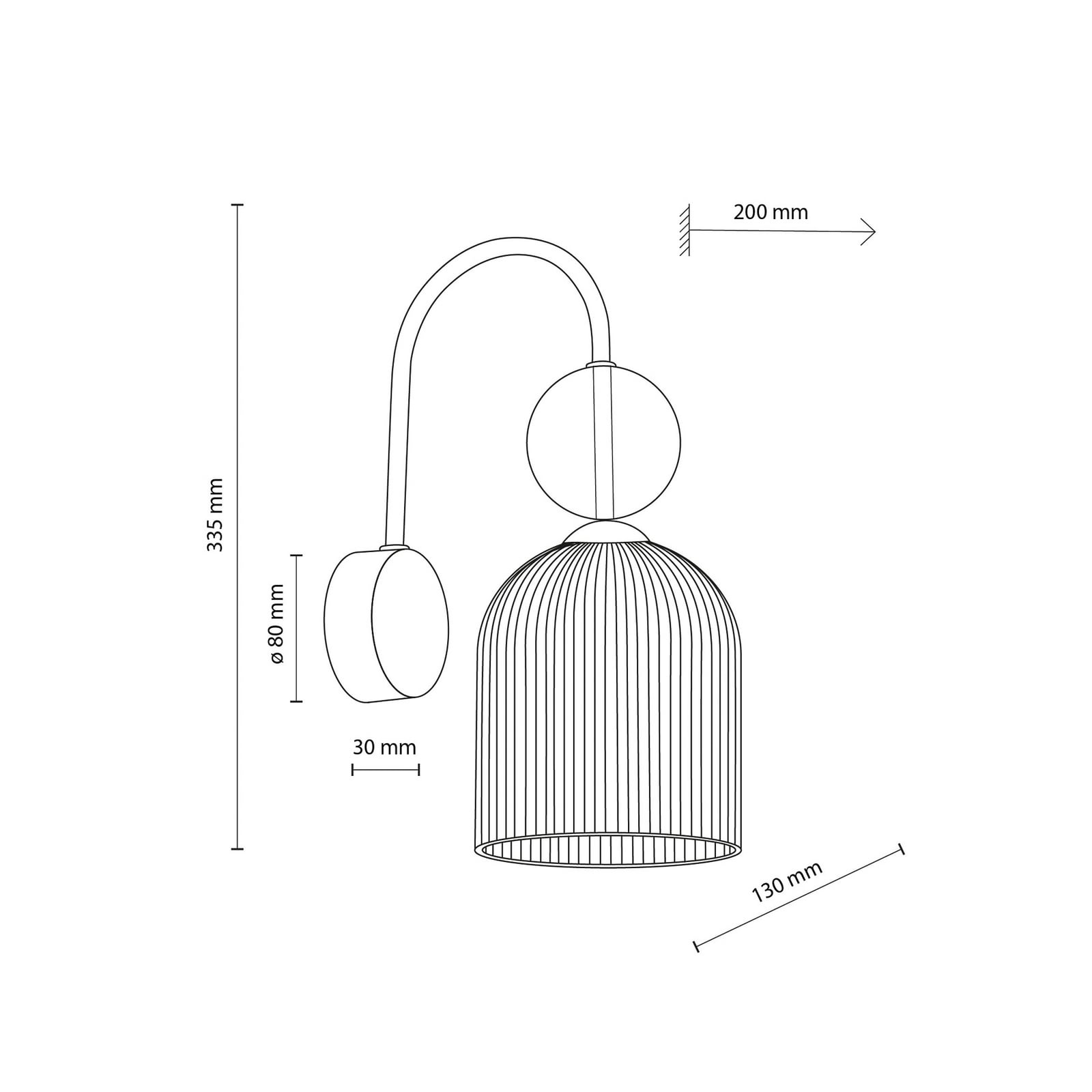 Vägglampa Sophia, konjak/svart, glas, höjd 33,5 cm, E14 Vägglampa Sophia, konjak/svart, glas, höjd 33,5 cm, E14