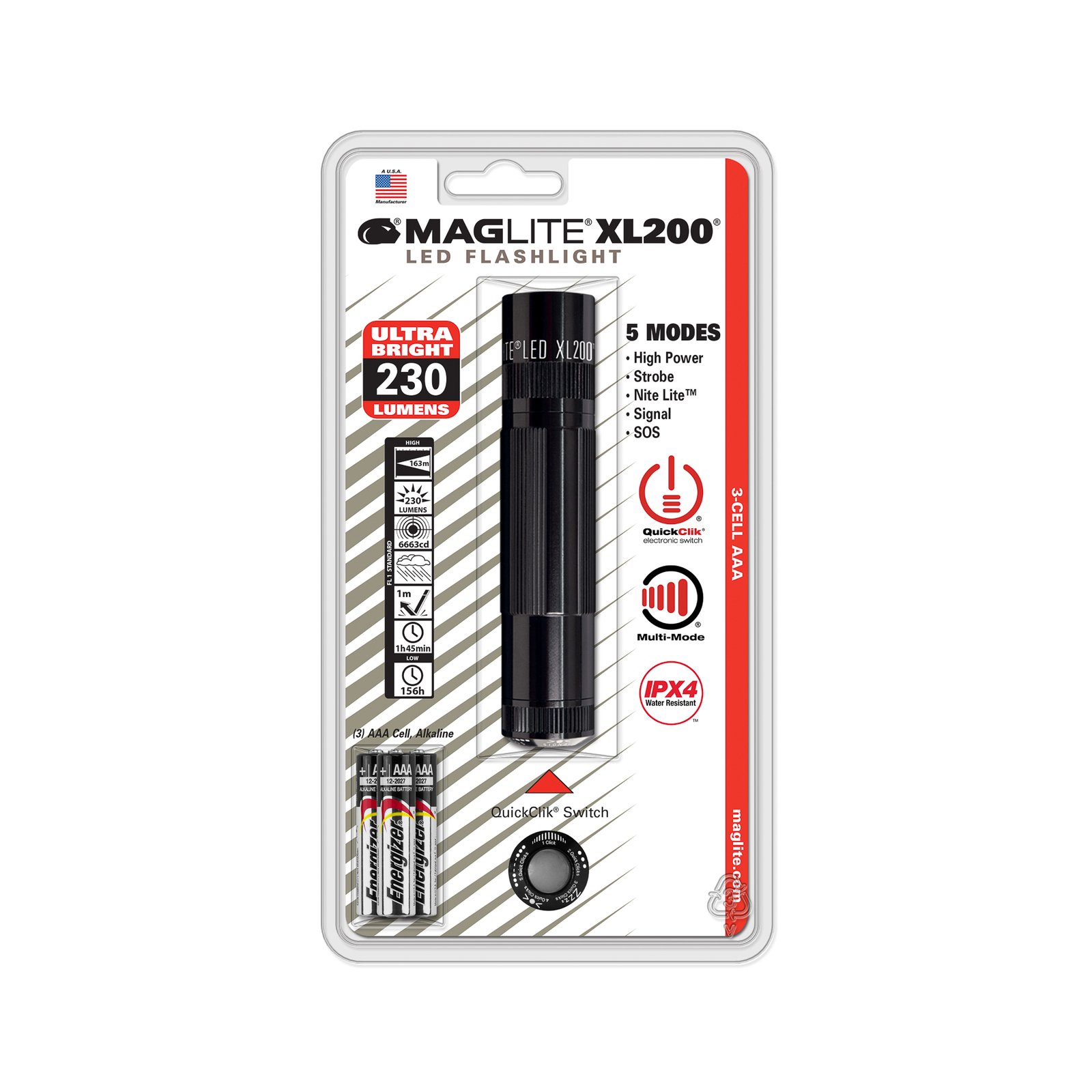 Maglite LED taskulamppu XL200, 3-kennoinen AAA, musta