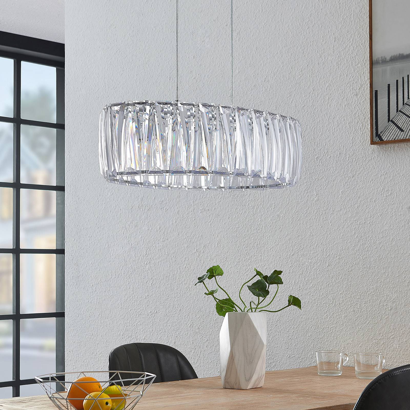 Lampa wisząca Sofia marki Lindby, 68 cm, 3-punktowa, E14, chrom/przezroczysty