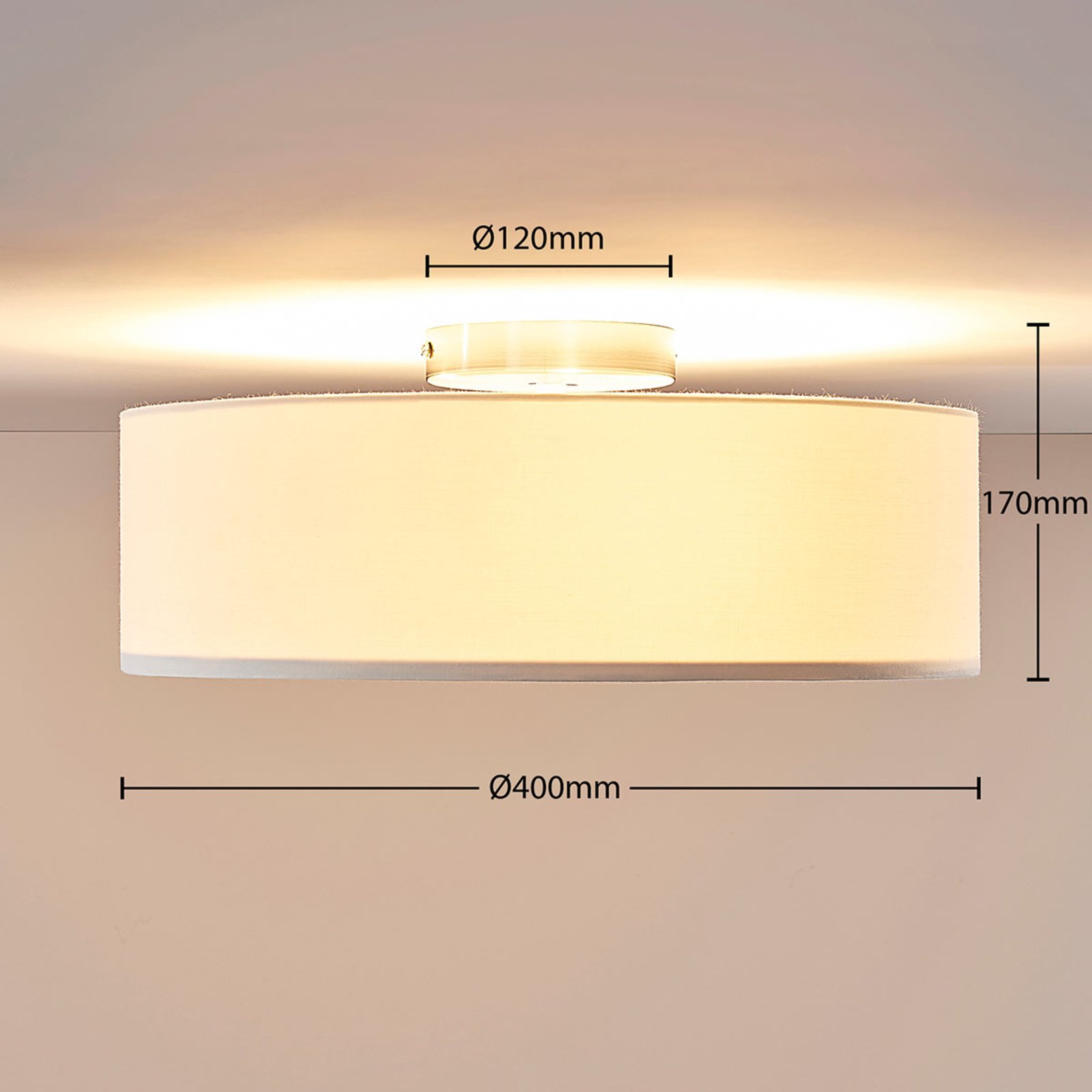 Lindby plafondlamp Sebatin, Ø 40 cm, crème, stof, E27