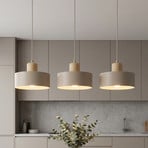 Torin pendant light, beige, length 80 cm, 3-bulb, metal and wood