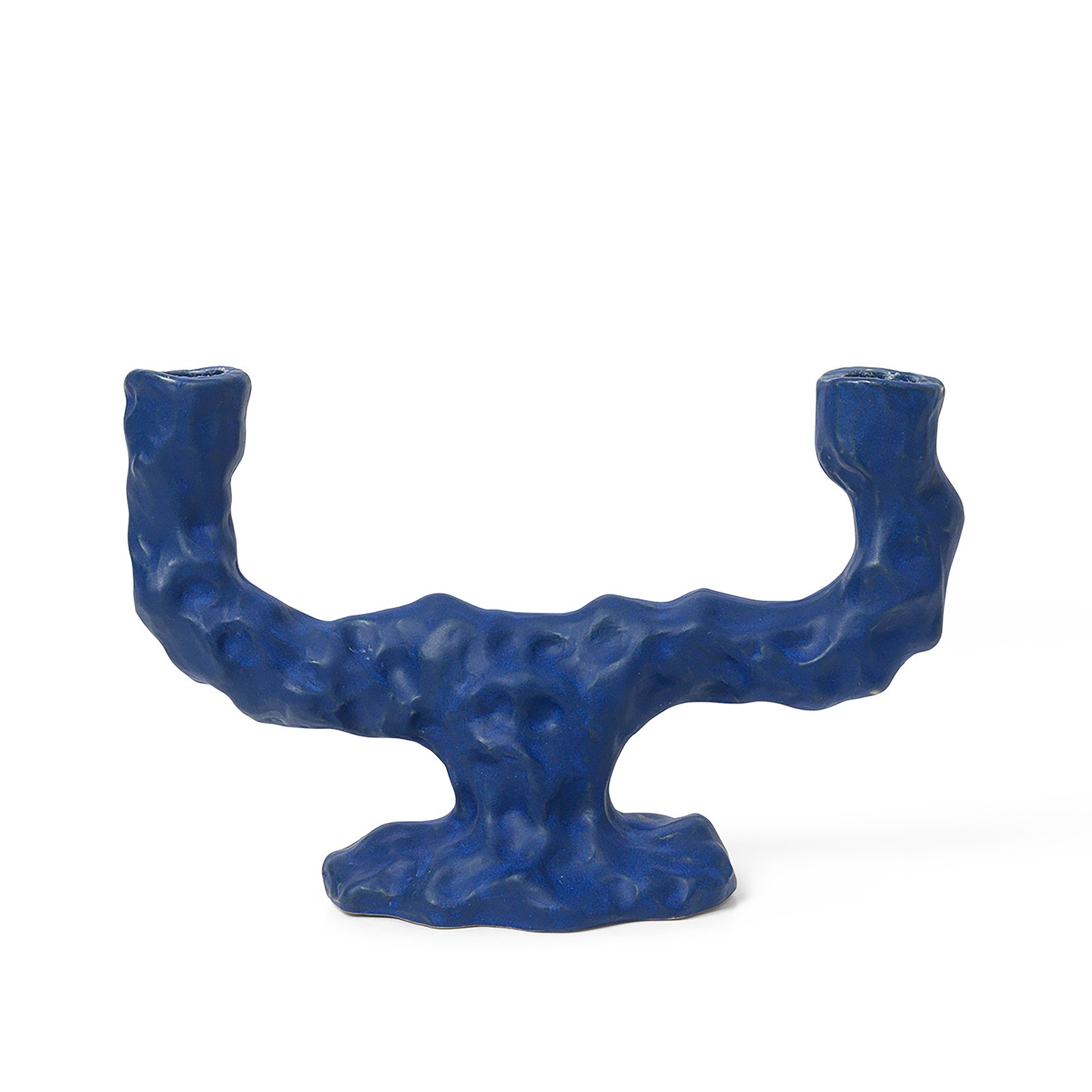 ferm LIVING Candlestick Ditto Double, blue, ceramic