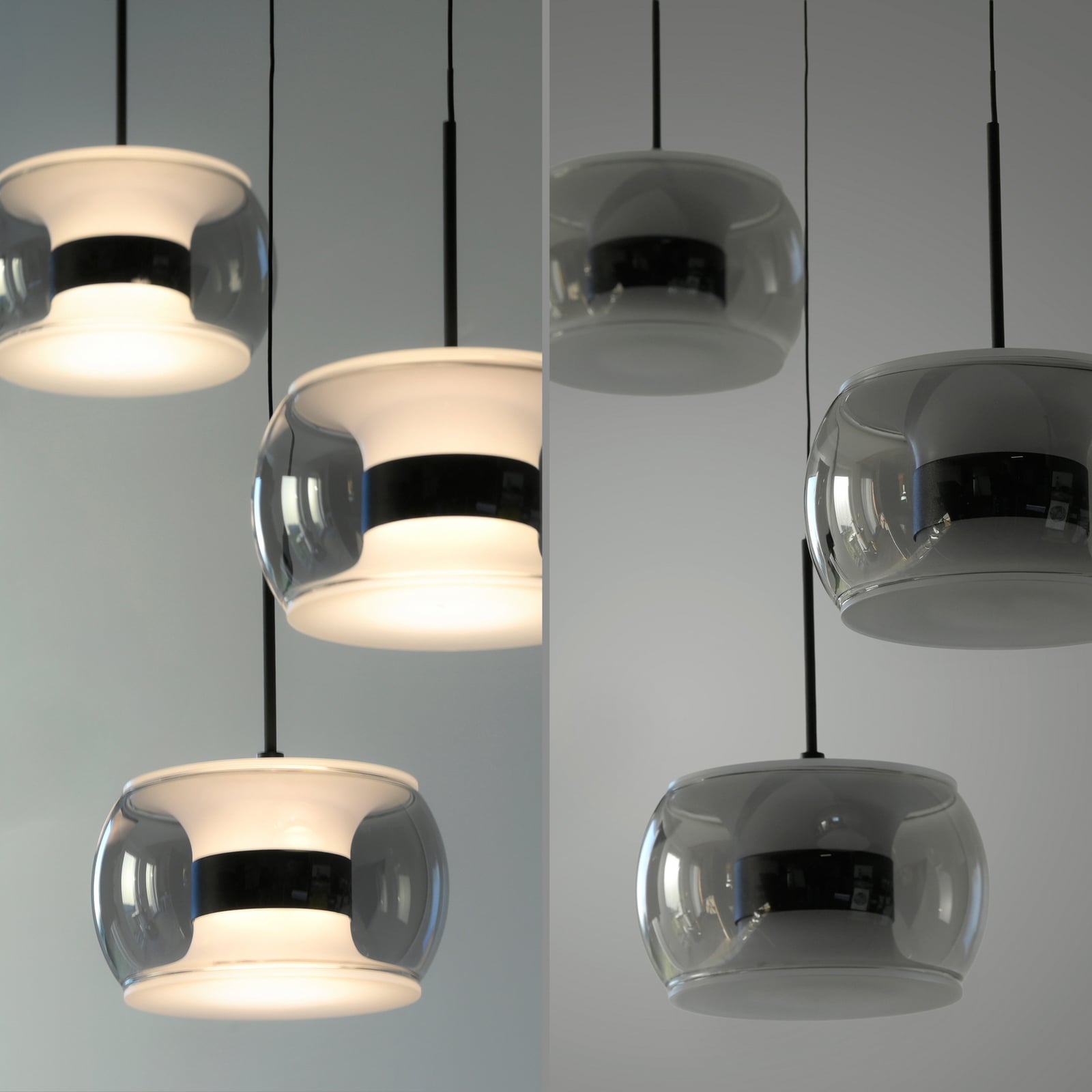 LED piekaramā lampa „Fumea“, garums 71 cm, melna/dūmu krāsā, stikls, CCT, 3 LED piekaramā lampa „Fumea“, garums 71 cm, melna/dūmu krāsā, stikls, CCT, 3