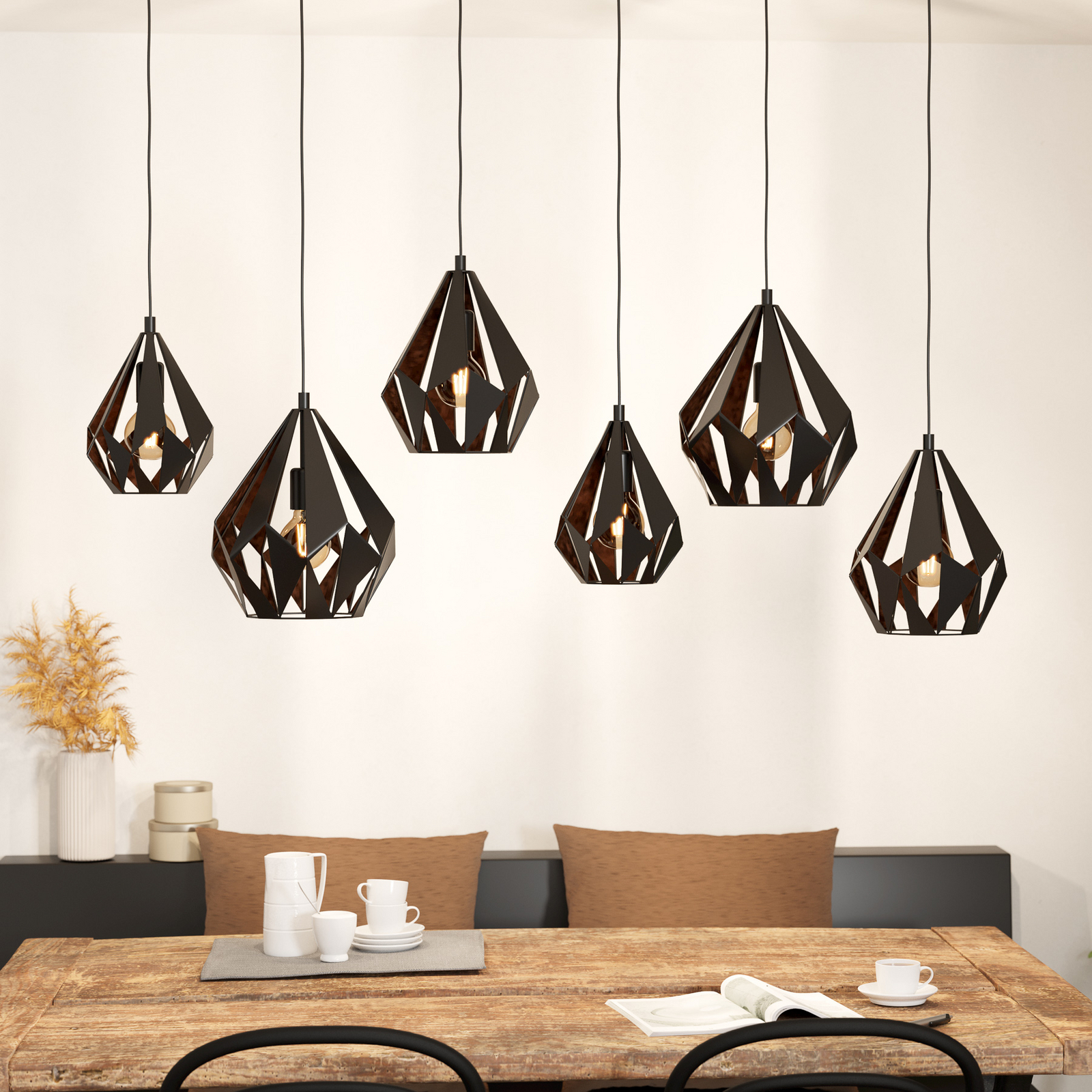 Carlton 1 függőlámpa, 6-izzós, fekete/réz