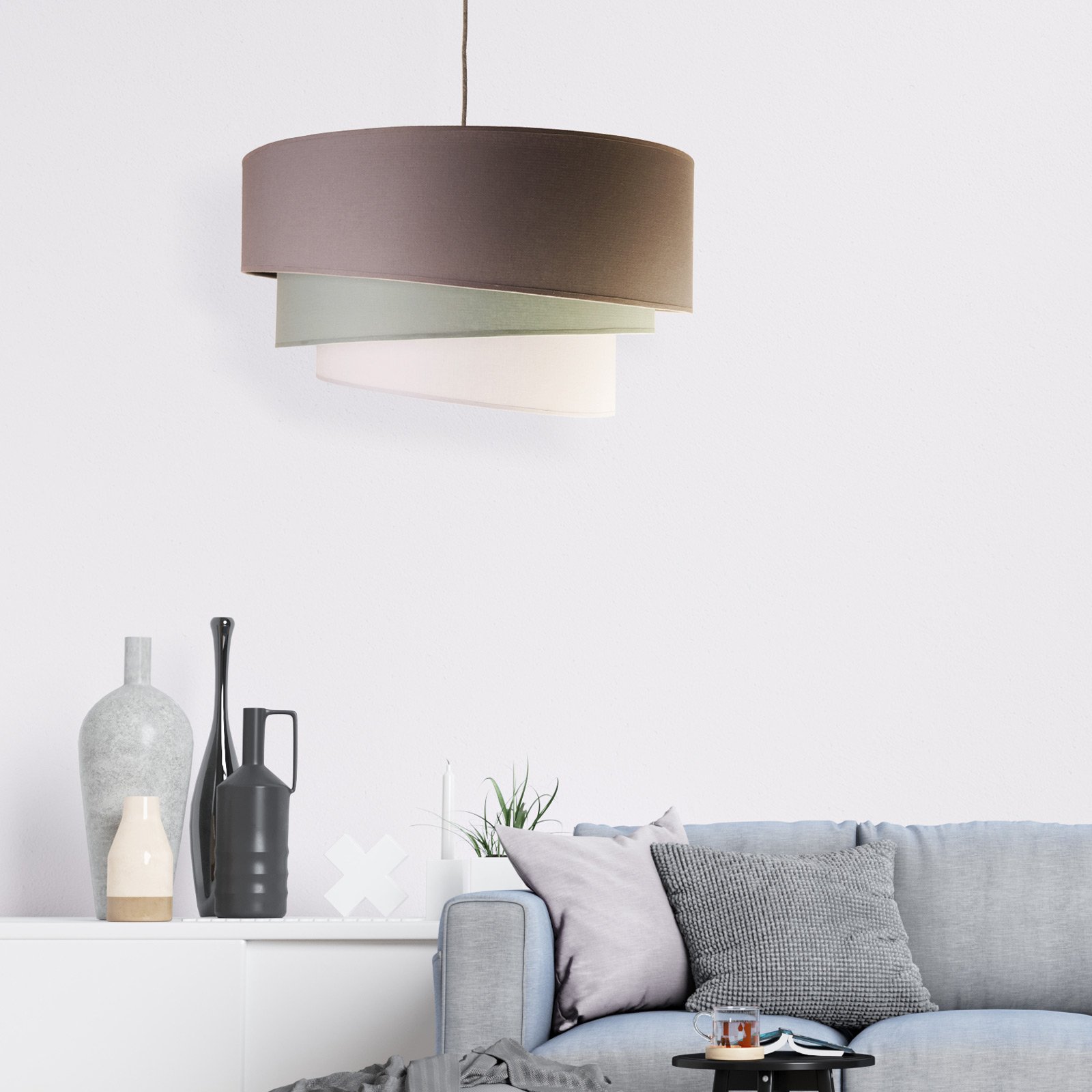 Trio monocolor Deckenlampe, Ø60 cm, grau, Textil - Euluna