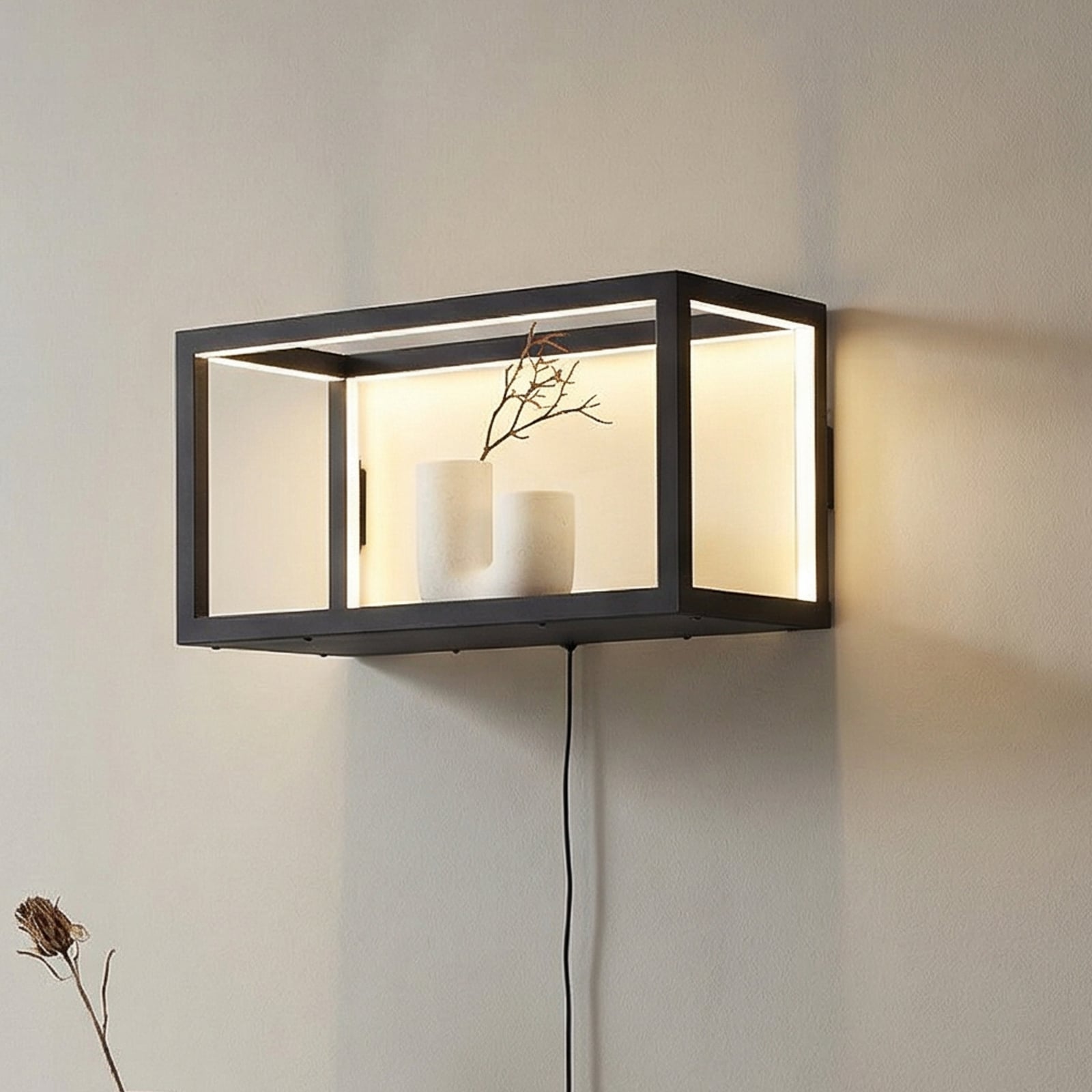 Candeeiro de parede LED Birta, ficha, prateleira, 51 cm, USB - Lindby Candeeiro de parede LED Birta, ficha, prateleira, 51 cm, USB - Lindby