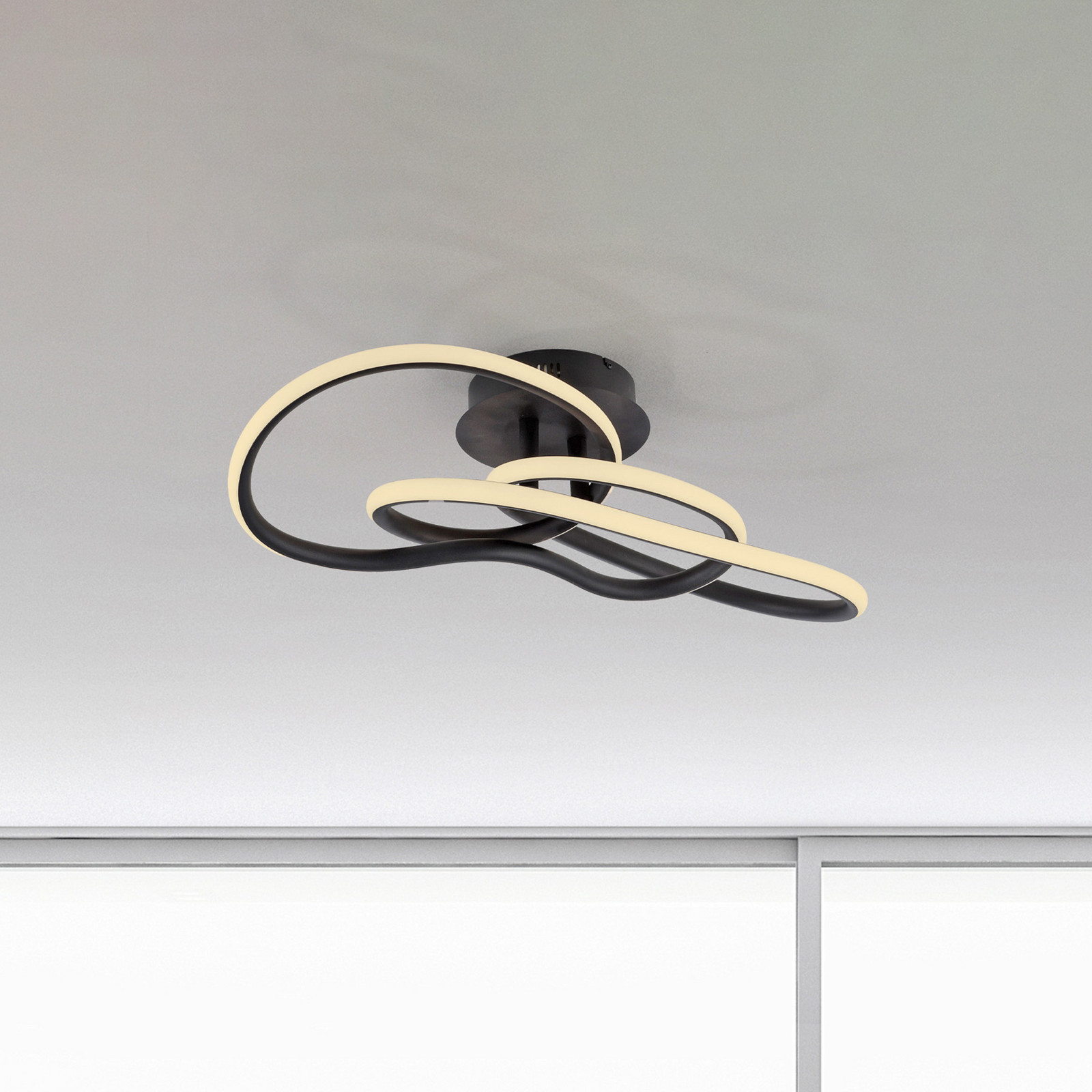 Paul Neuhaus Plafonieră LED TWIST negru lungime 90 cm metal Switchdim - Camera de zi / sufragerie - Modern - Aluminiu
