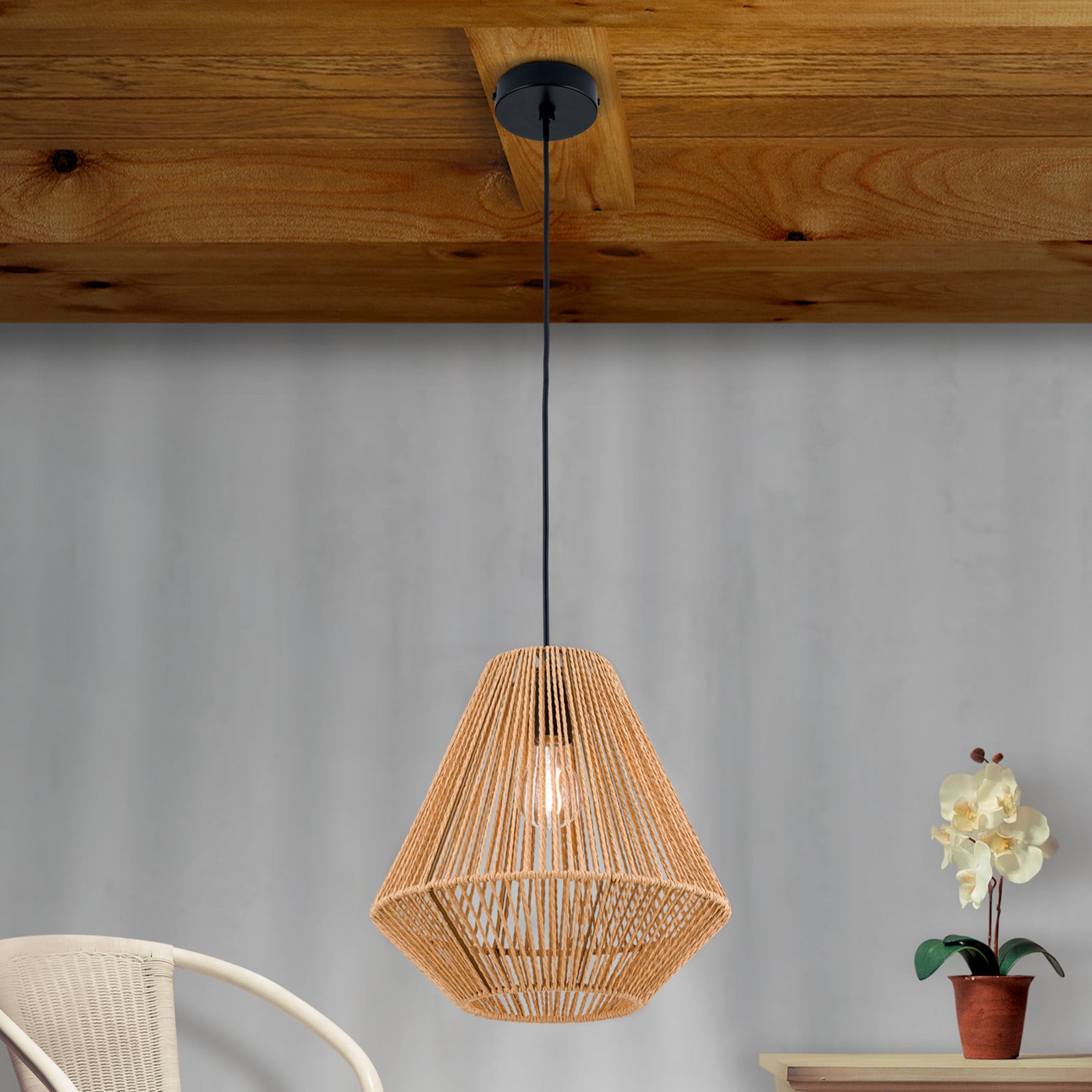 ORION Jungle lampă suspendată abajur coardă de cânepă - Camera de zi / sufragerie - negru natural - Metal