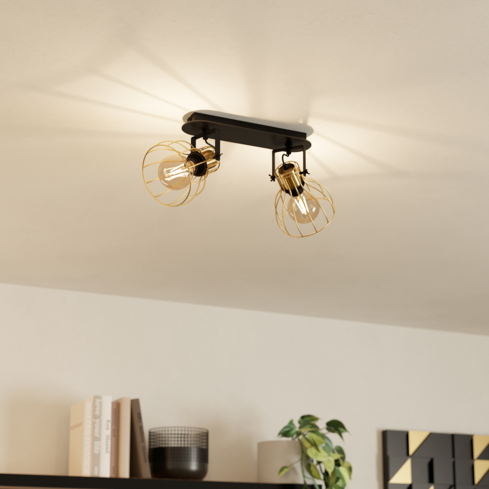 Таванна лампа EGLO Sambatello с 2 светлини, черна/златна