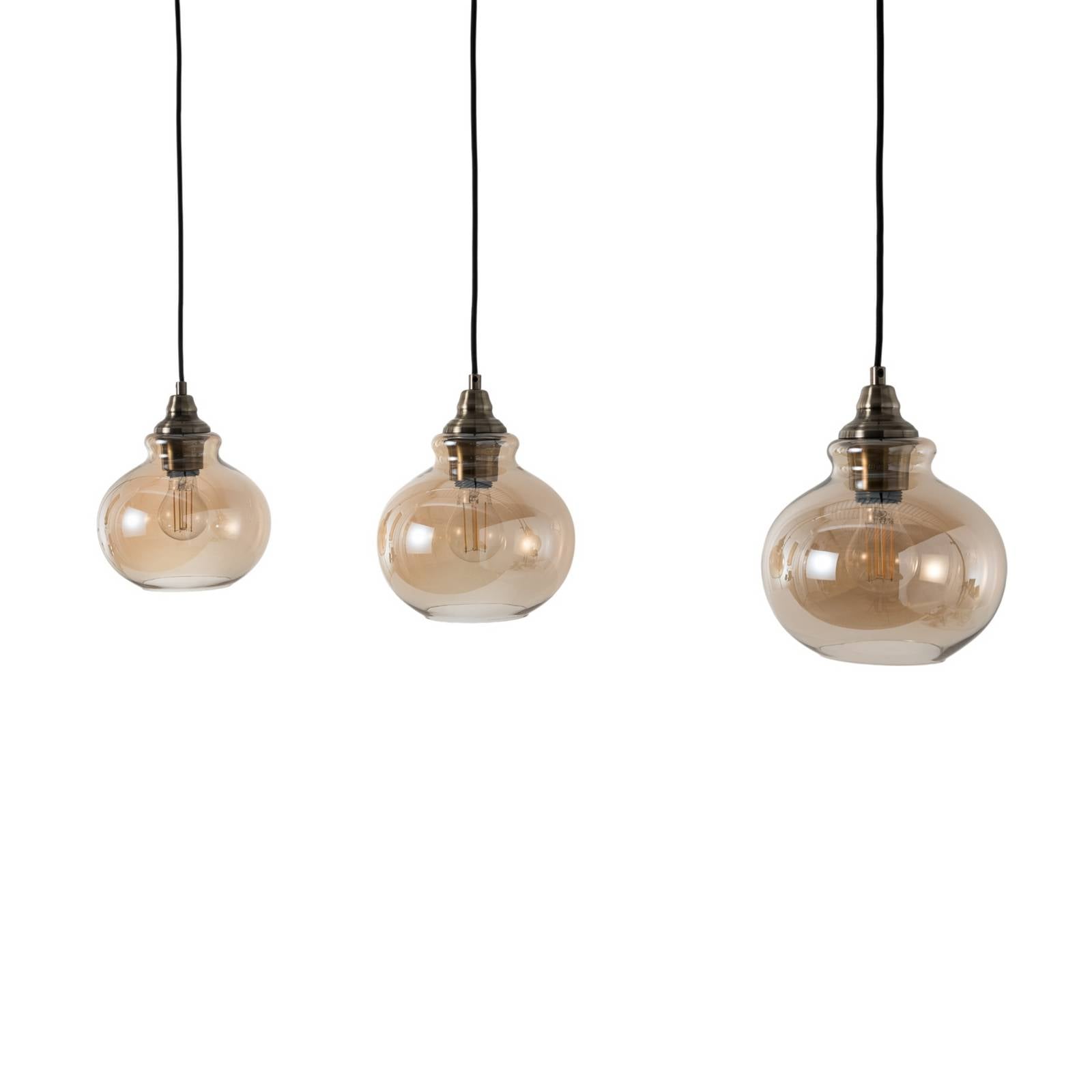 Lampa wisząca Lindby Tymoni, 3-punktowa, bursztynowa, szkło, Ø 20 cm
