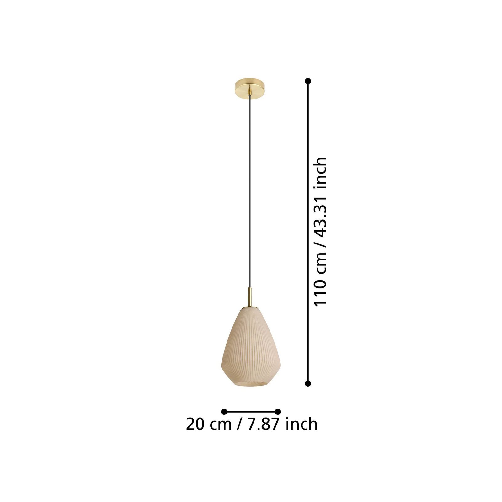 Závesná lampa Caprarola, Ø 20 cm, piesková farba, sklo/kov