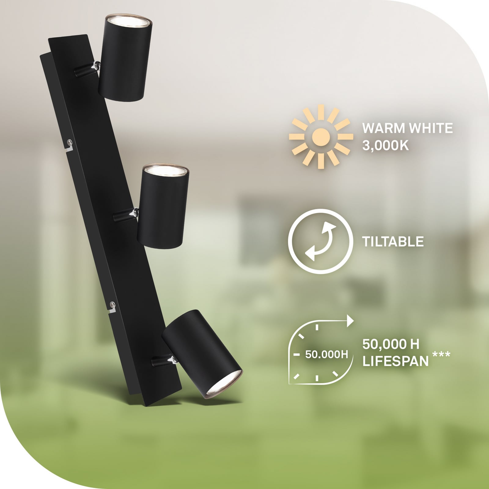 Lámpara de techo Isil A, negra, 3 luces, metal, orientable