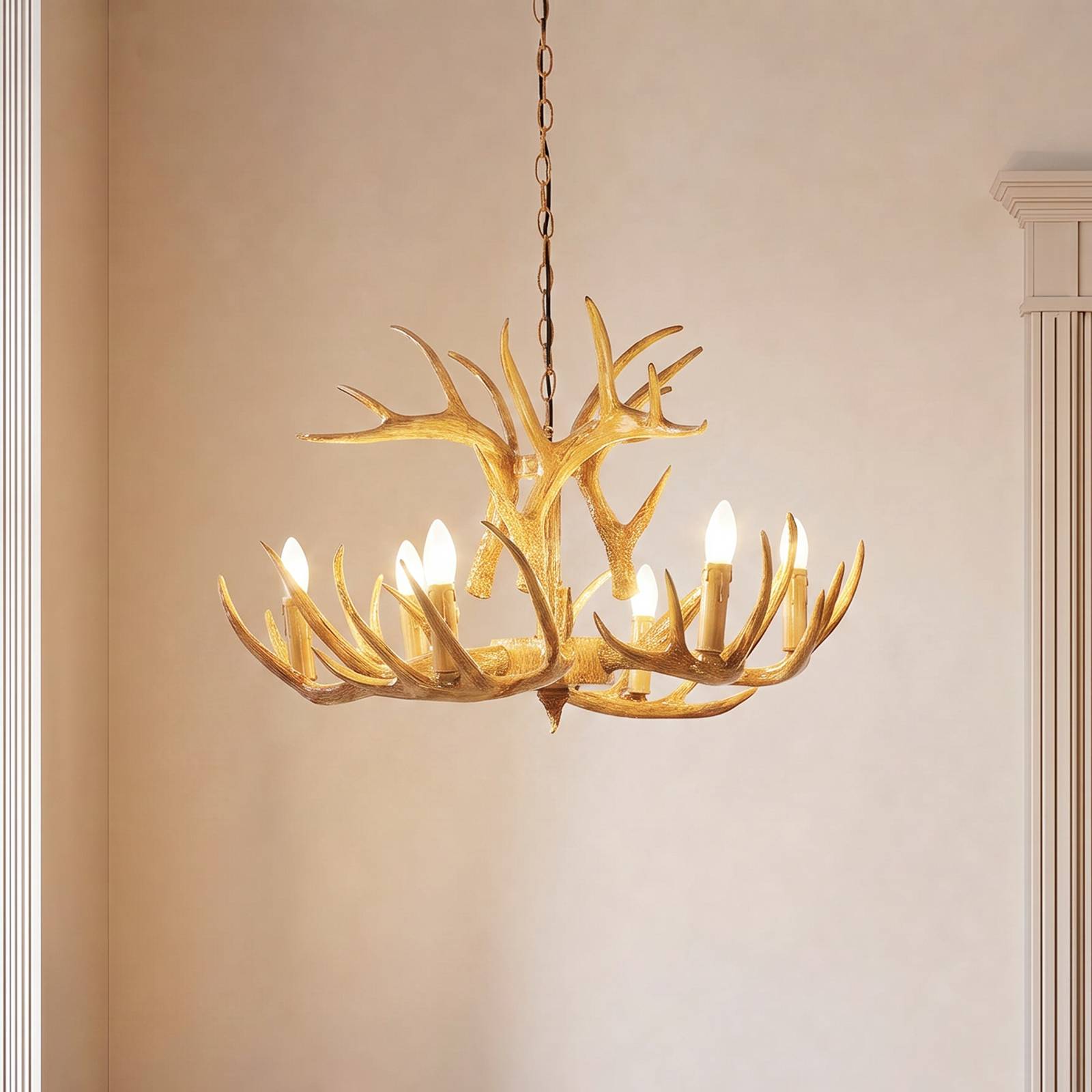 Lindby Fibi Pendant Light, Brown, Antlers, 6-Bulb E14
