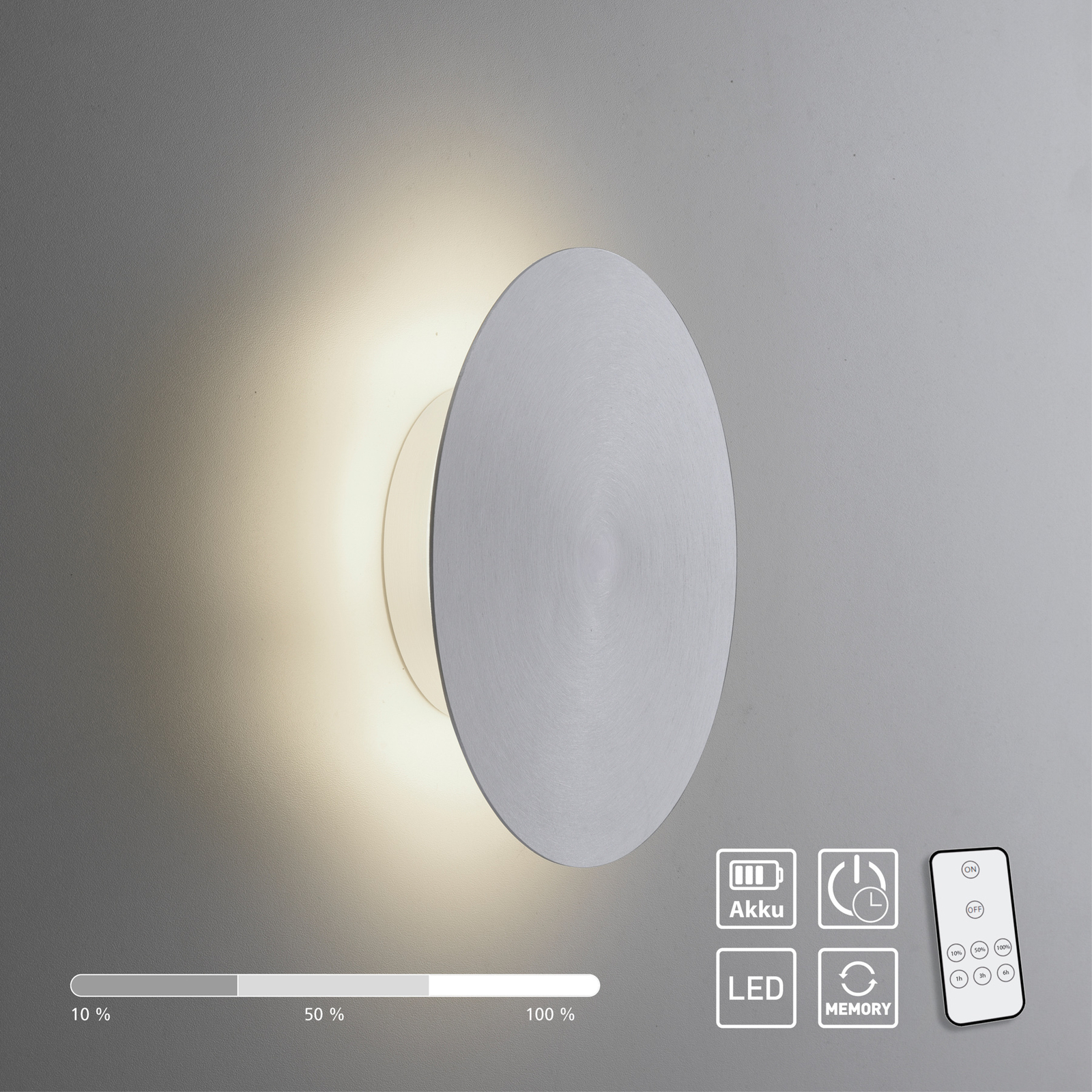 LED nástenné svietidlo na batérie Puntua Ø 18 cm hliník