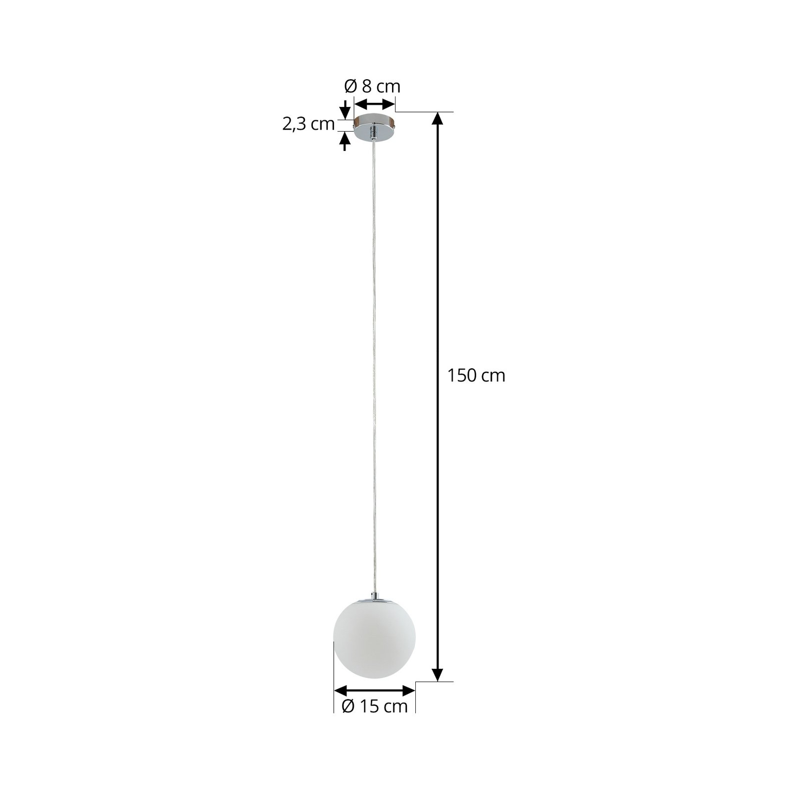 Lucande hanging light Bidolo, chrome-coloured, glass, Ø 15 cm, IP44